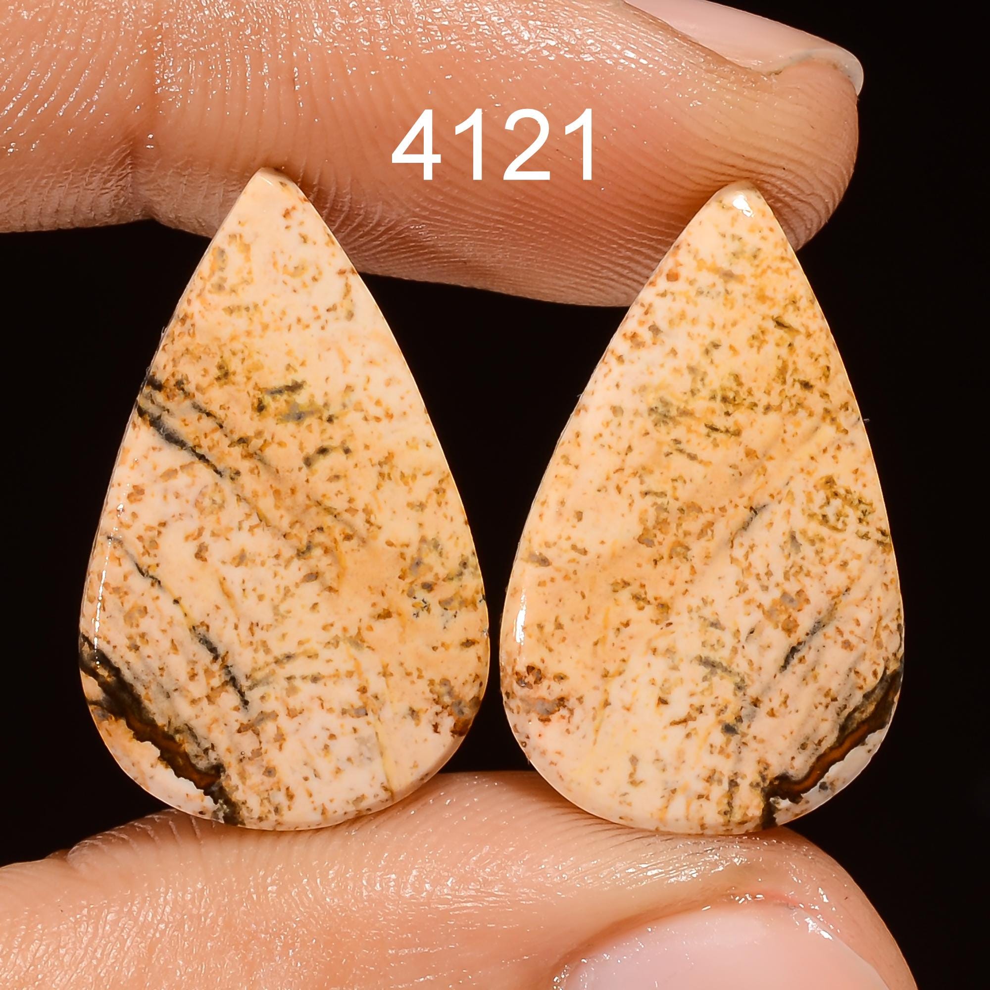 Natural Picture Jasper Cabochon Pair, AAA Quality Gemstone - image 7