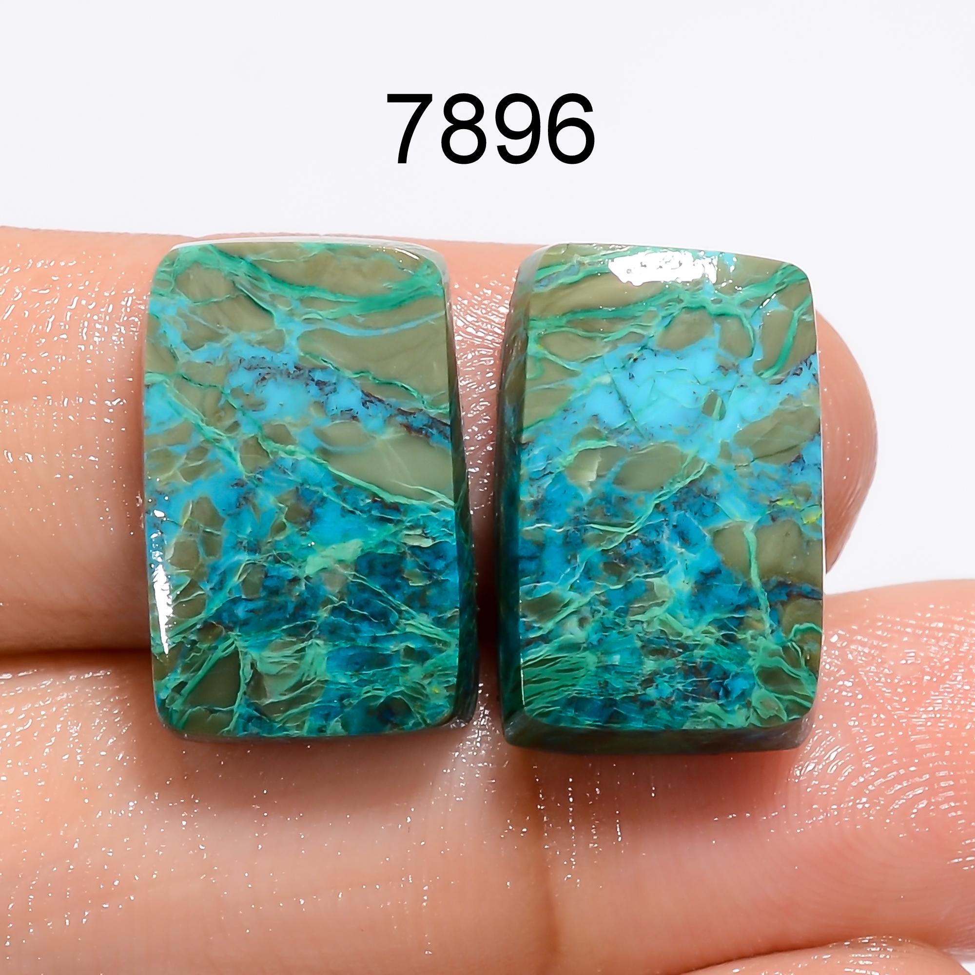 Chrysocolla Cabochon Pair, Green Gemstone, Earring Jewelry Making - image 2