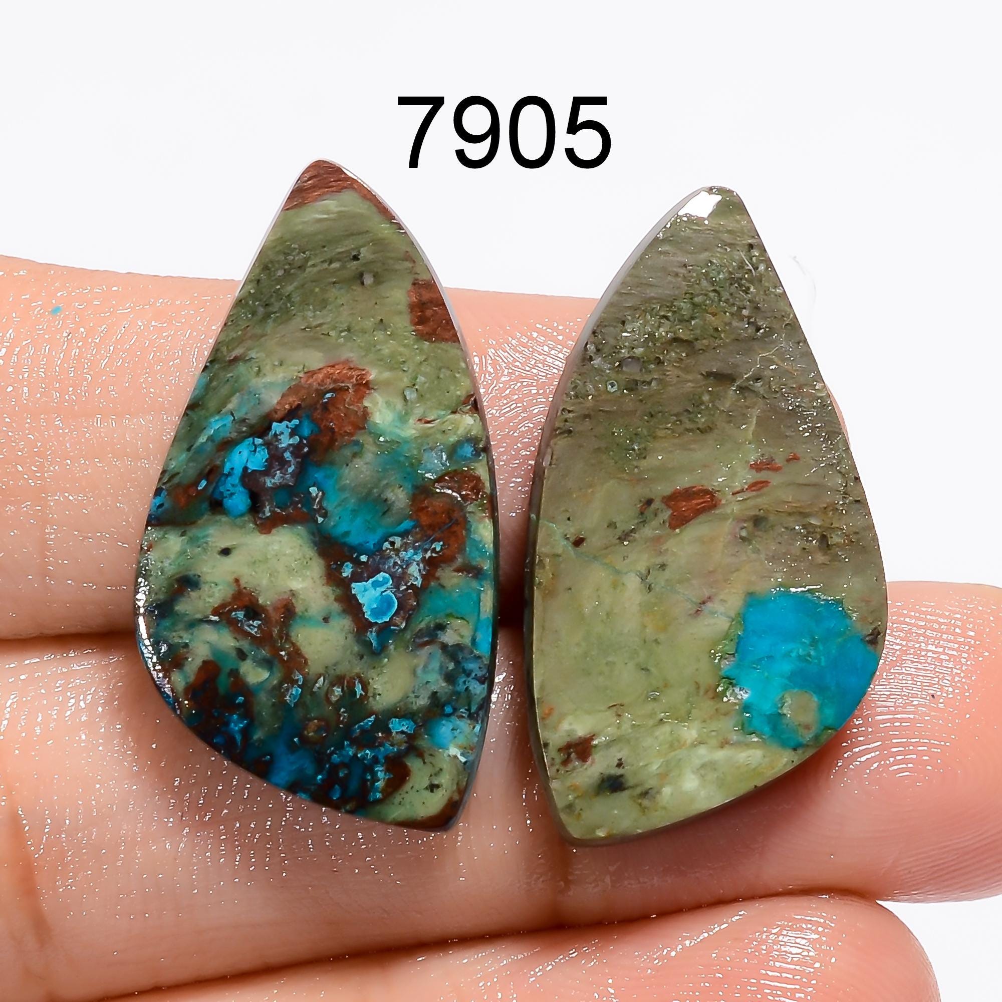 Chrysocolla Cabochon Pair, Green Gemstone, Earring Jewelry Making - image 6