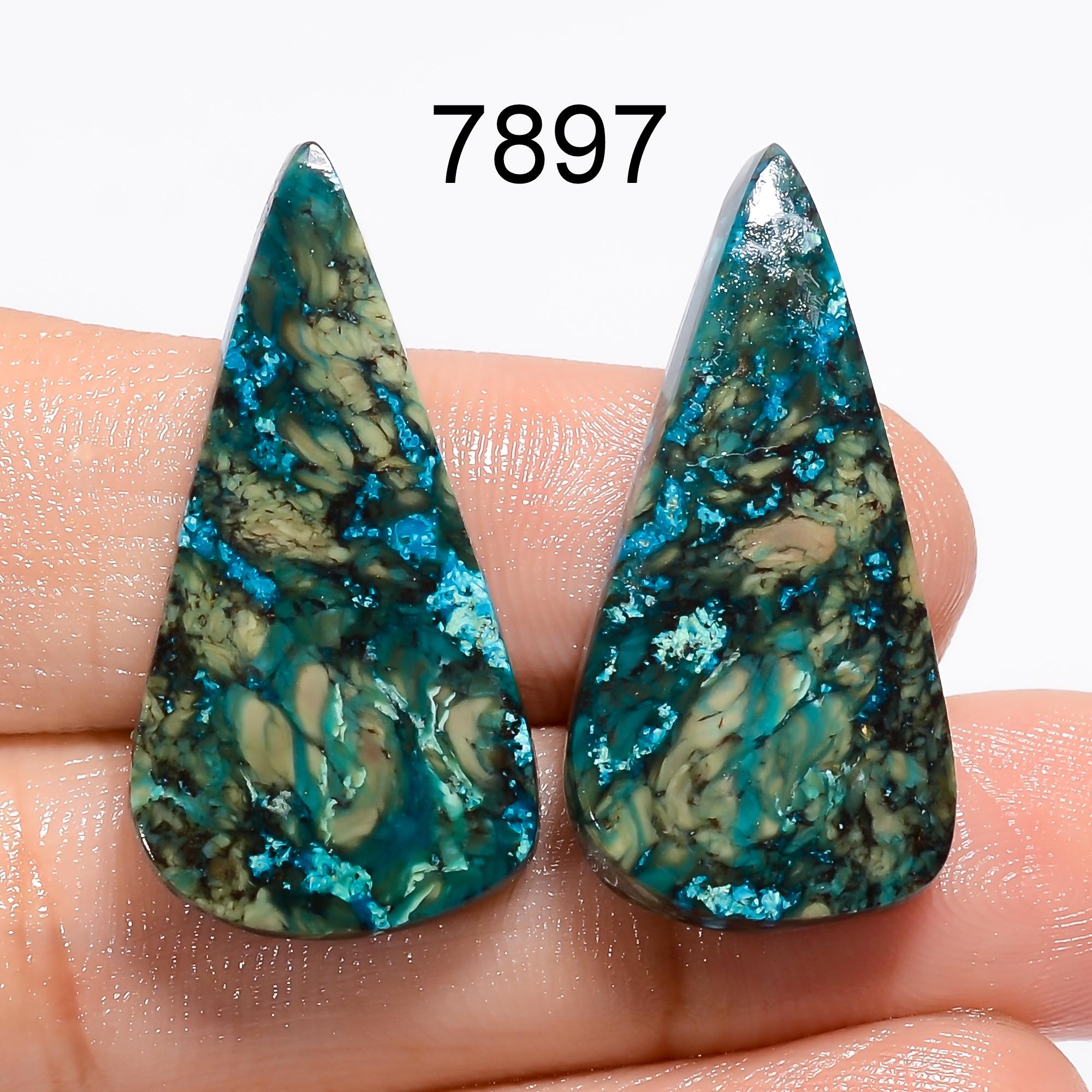 Chrysocolla Cabochon Pair, Green Gemstone, Earring Jewelry Making - image 3
