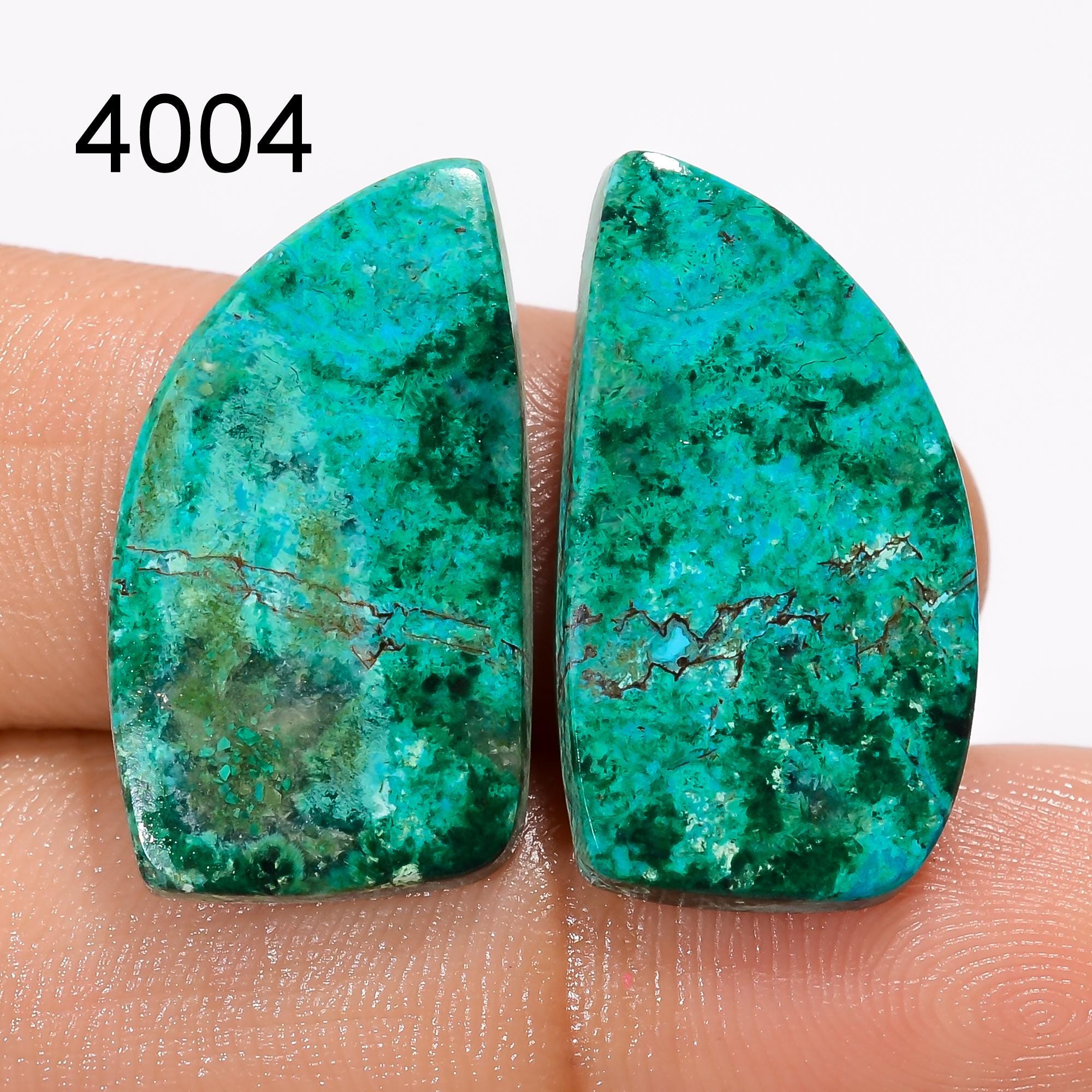 Natural Chrysocolla Cabochon Pair, Green Gemstone, Jewelry Making - image 3