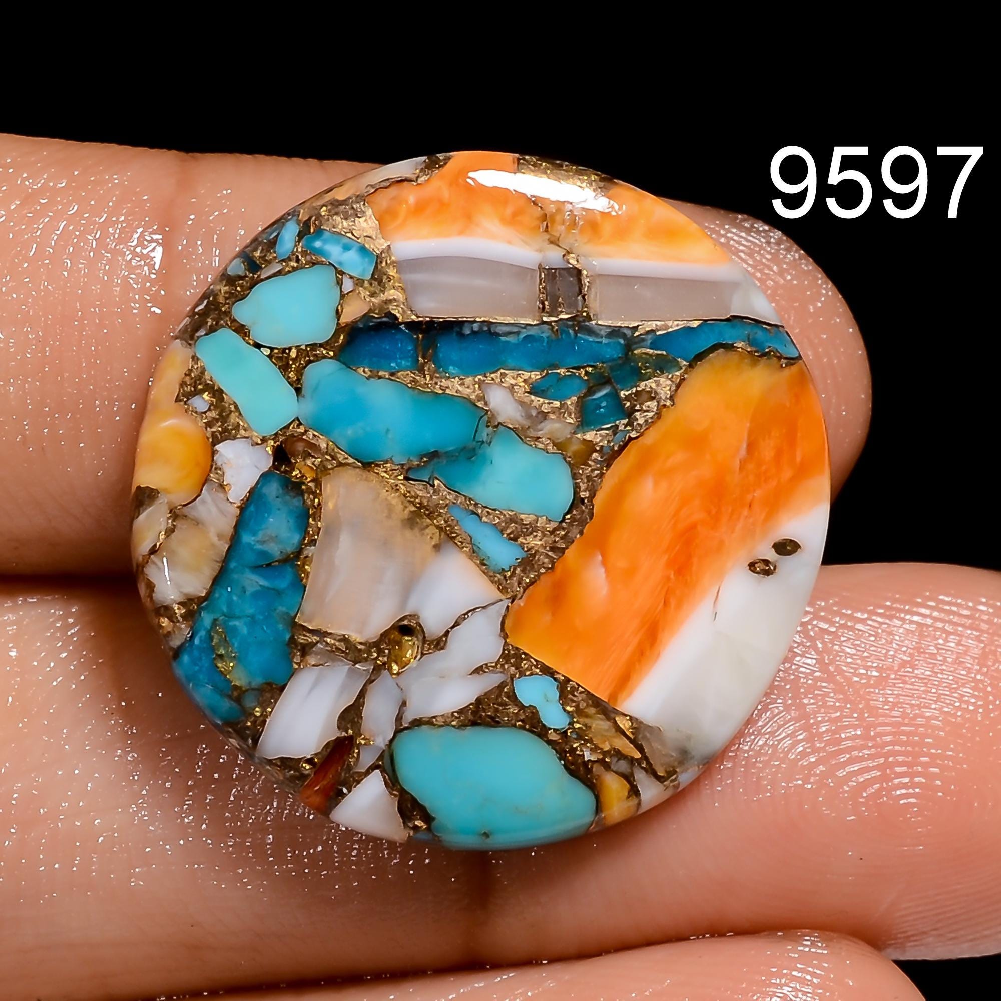 Oyster Copper Turquoise Cabochon, Round Loose Gemstone, Jewelry Making - image 4