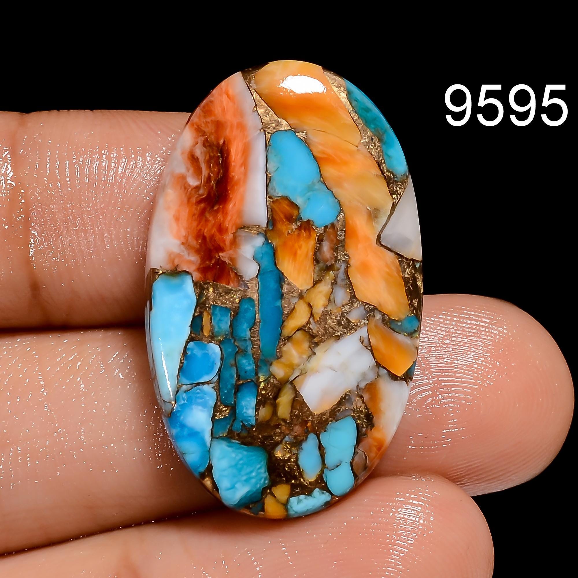 Oyster Copper Turquoise Cabochon, Round Loose Gemstone, Jewelry Making - image 3