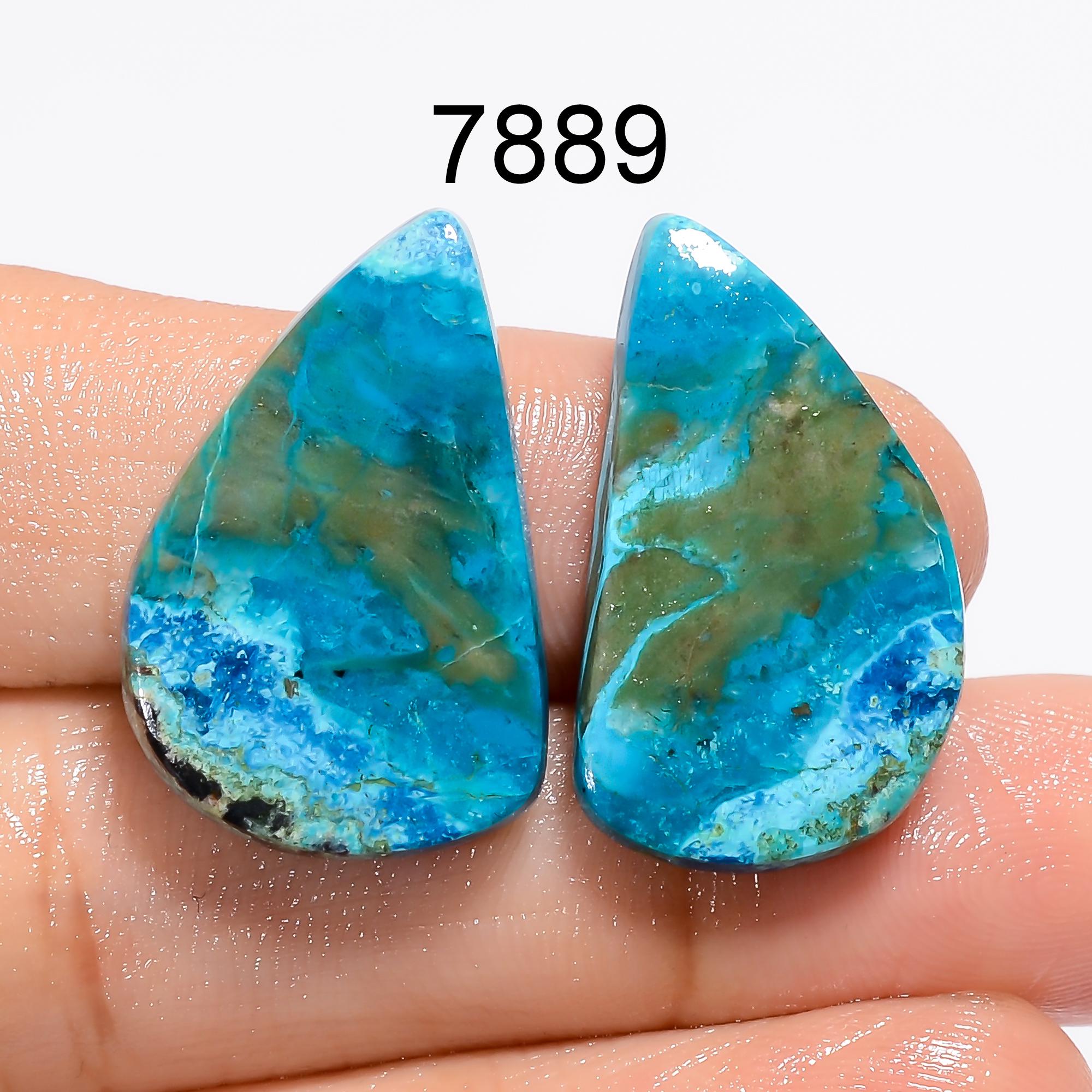 Chrysocolla Cabochon Pair, Green Gemstone, Earring Jewelry Making - image 8