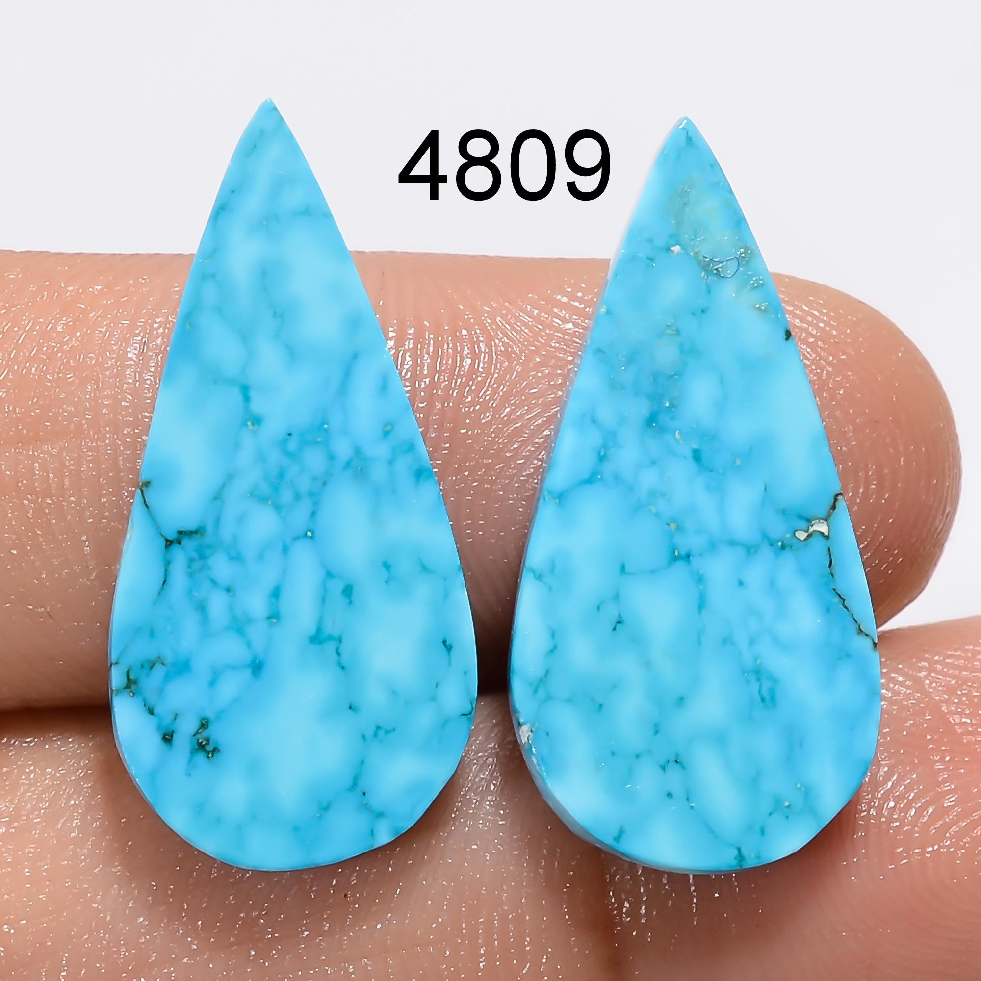 AAA Blue Turquoise Gemstone Pair: Pear Cabochons, - image 2