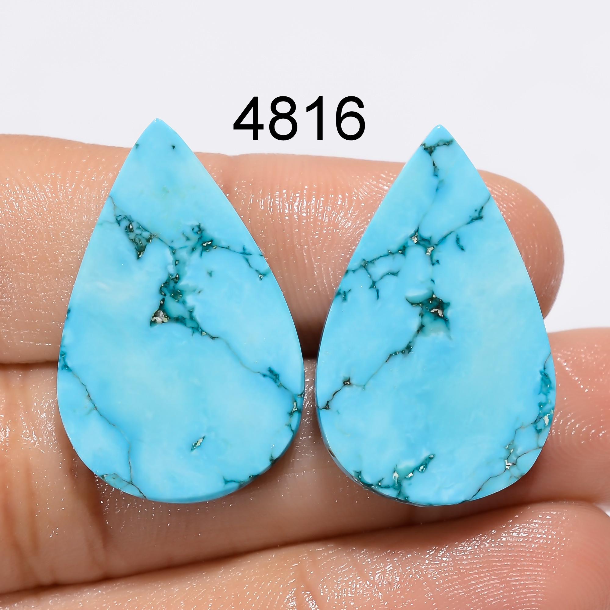 AAA Blue Turquoise Gemstone Pair: Pear Cabochons, - image 7