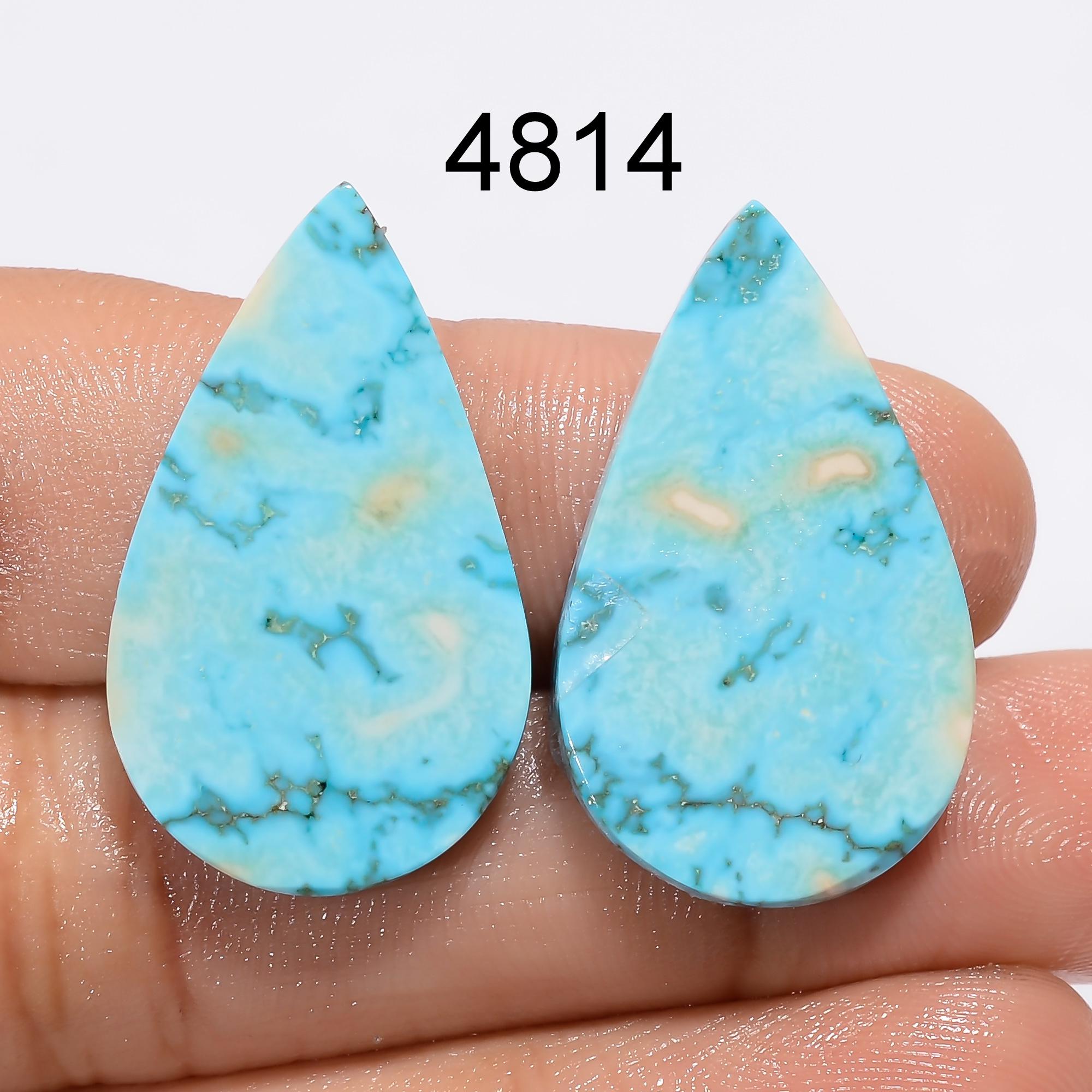 AAA Blue Turquoise Gemstone Pair: Pear Cabochons, - image 6