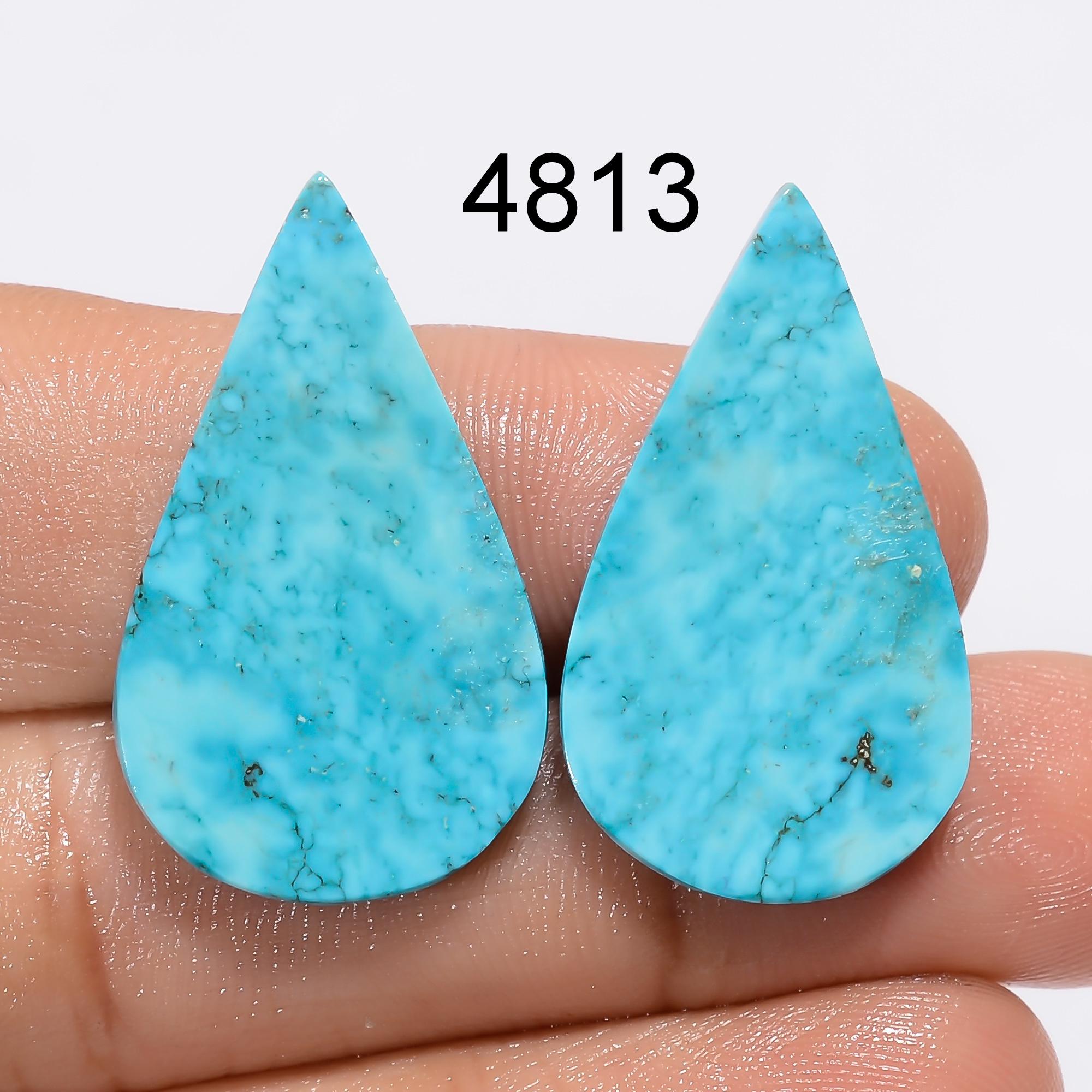 AAA Blue Turquoise Gemstone Pair: Pear Cabochons, - image 5