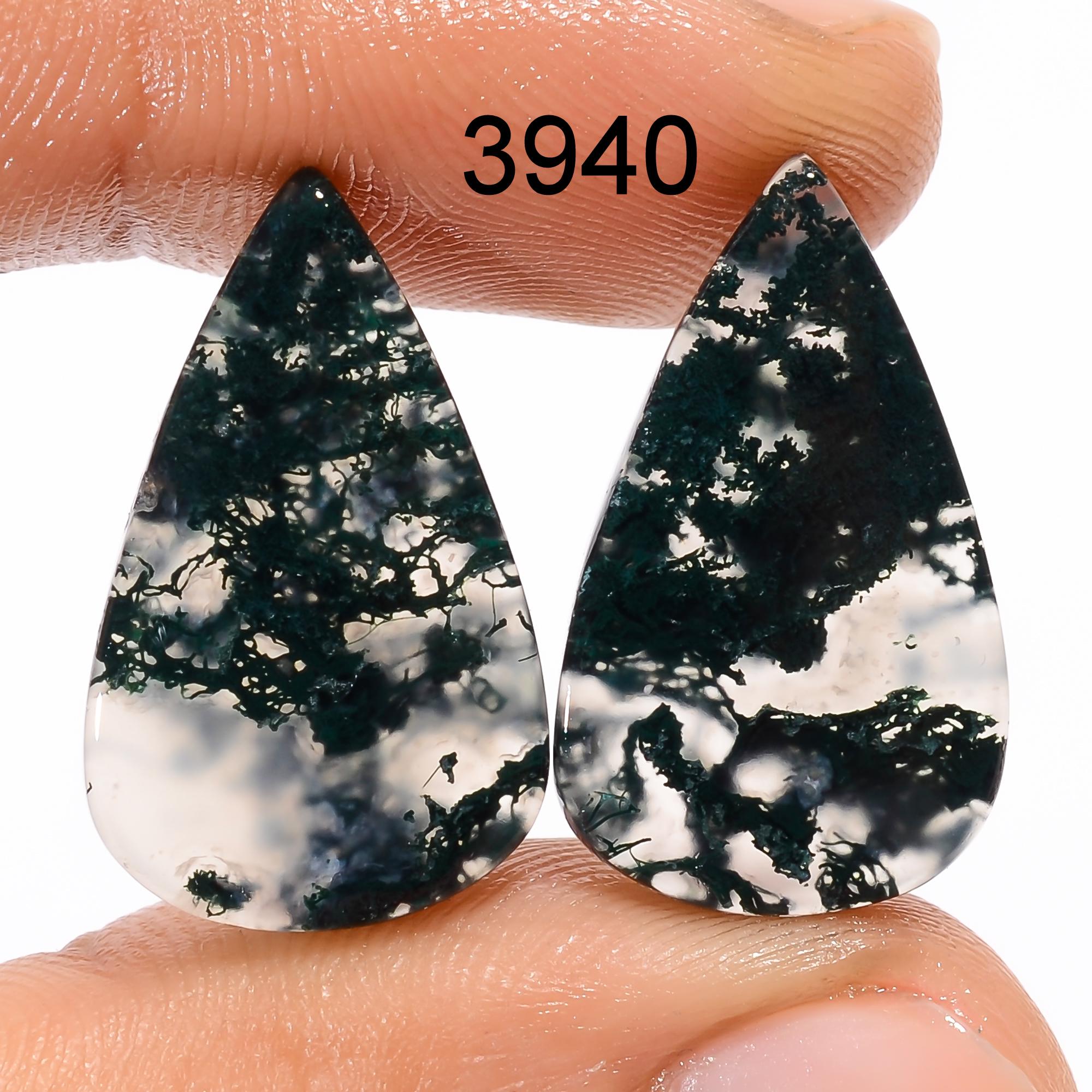 Moss Agate Pair Cabochon, Designer Gemstone, DIY Jewelry Making