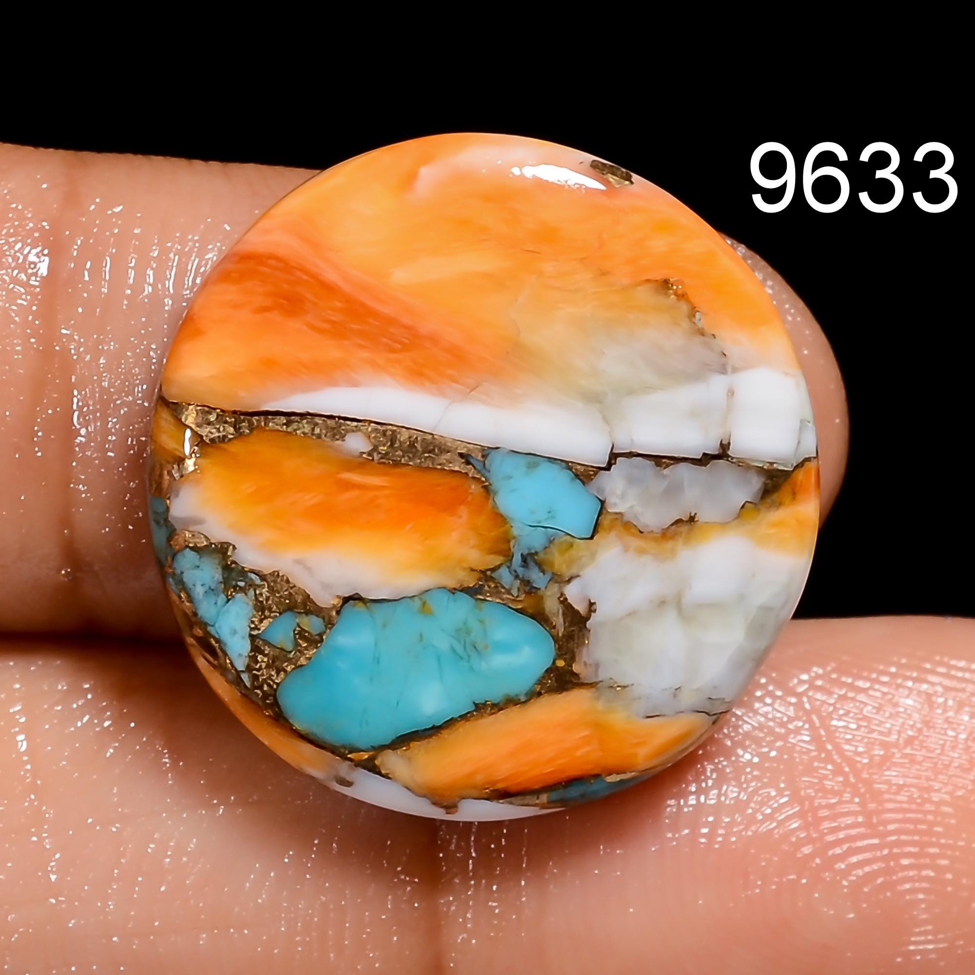 Oyster Copper Turquoise Cabochon, Round Loose Gemstone, Jewelry Making - image 8