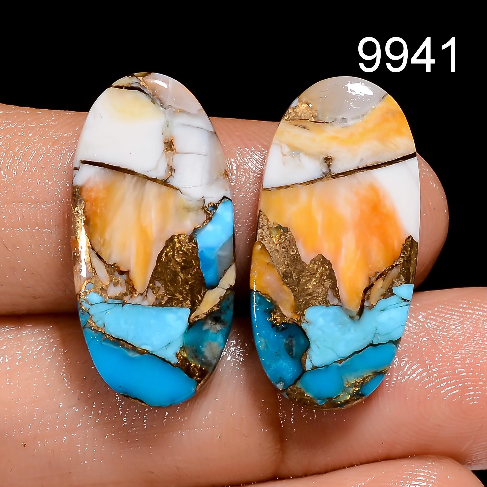 AAA Oyster Copper Turquoise Cabochon Pair, Arizona Gemstone