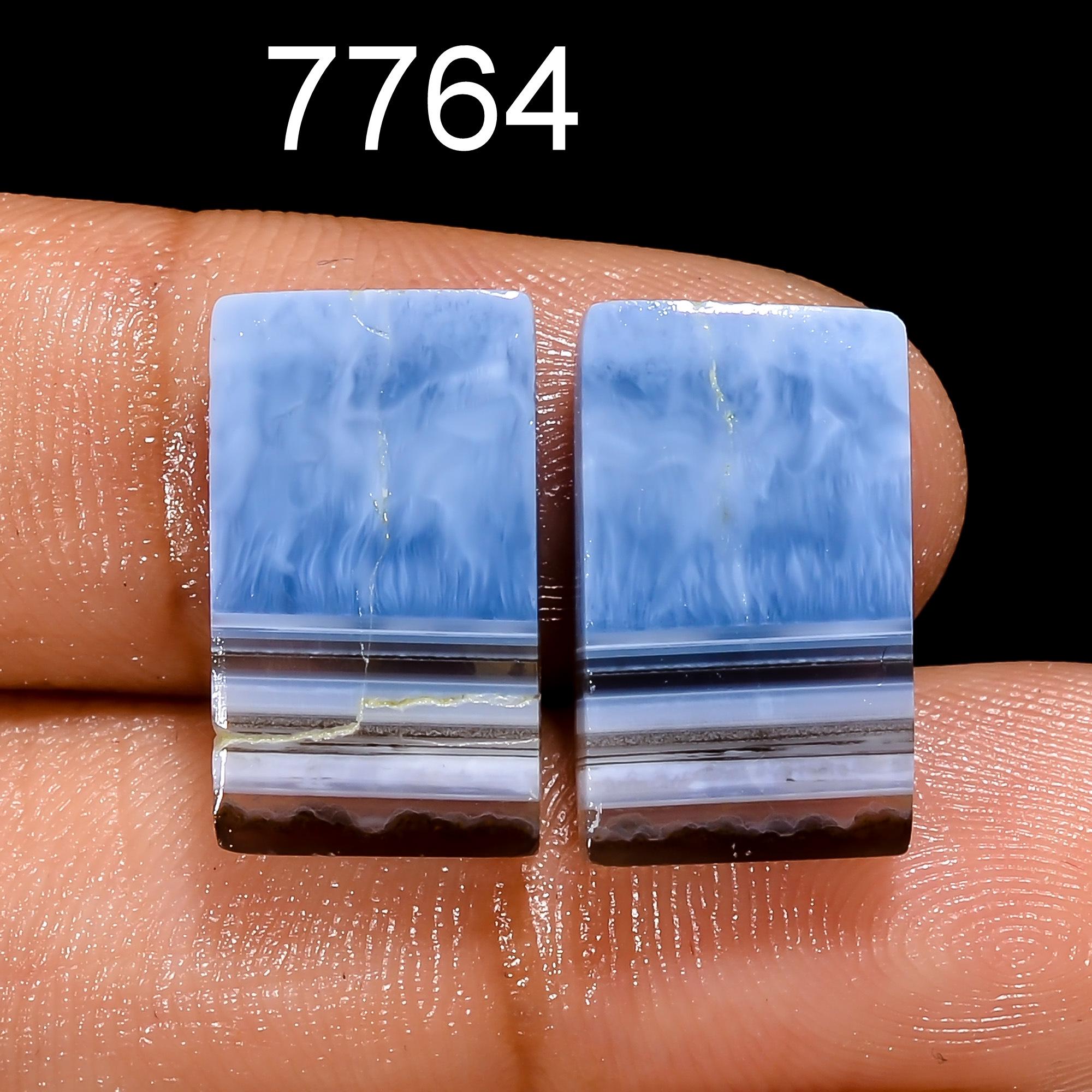 Owyhee Blue Opal Cabochon Pair, Radiant Matched Gemstones, 12 Cts - image 2