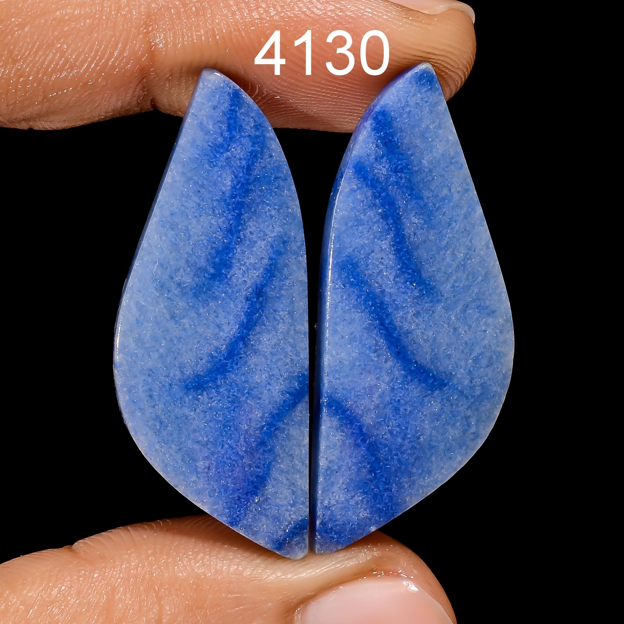 Natural Blue Quartz Cabochon Pair, Earring Jewelry Making Supply - image 4