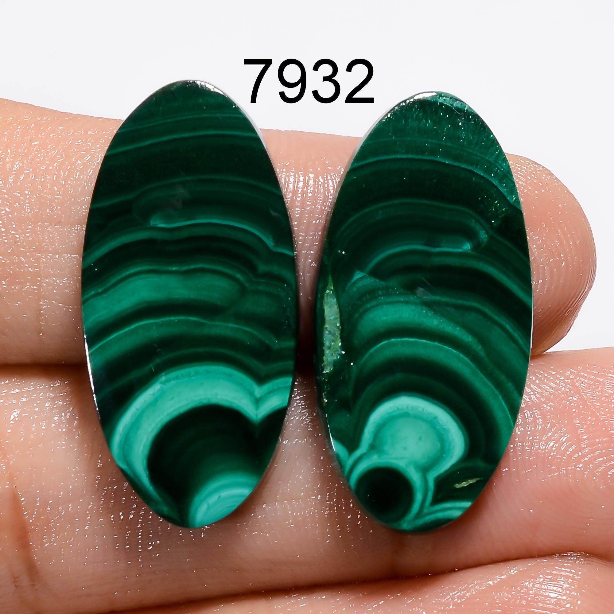 AAA African Malachite Gemstone Pair, Matched Cabochons - image 3