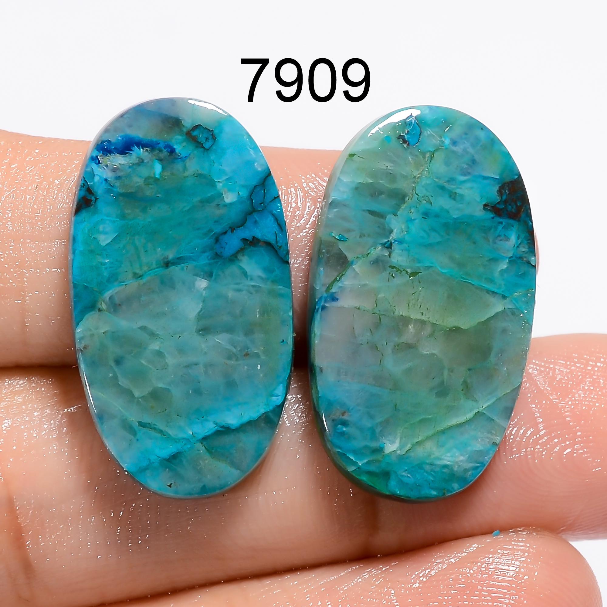 Chrysocolla Cabochon Pair, Green Gemstone, Earring Jewelry Making - image 7
