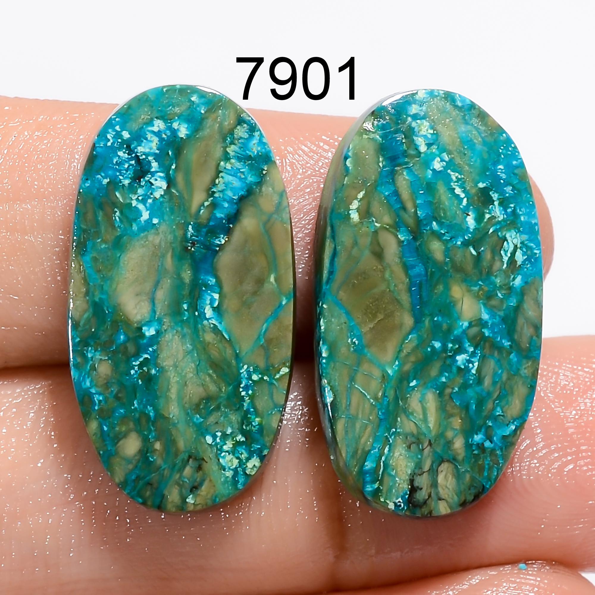 Chrysocolla Cabochon Pair, Green Gemstone, Earring Jewelry Making - image 5