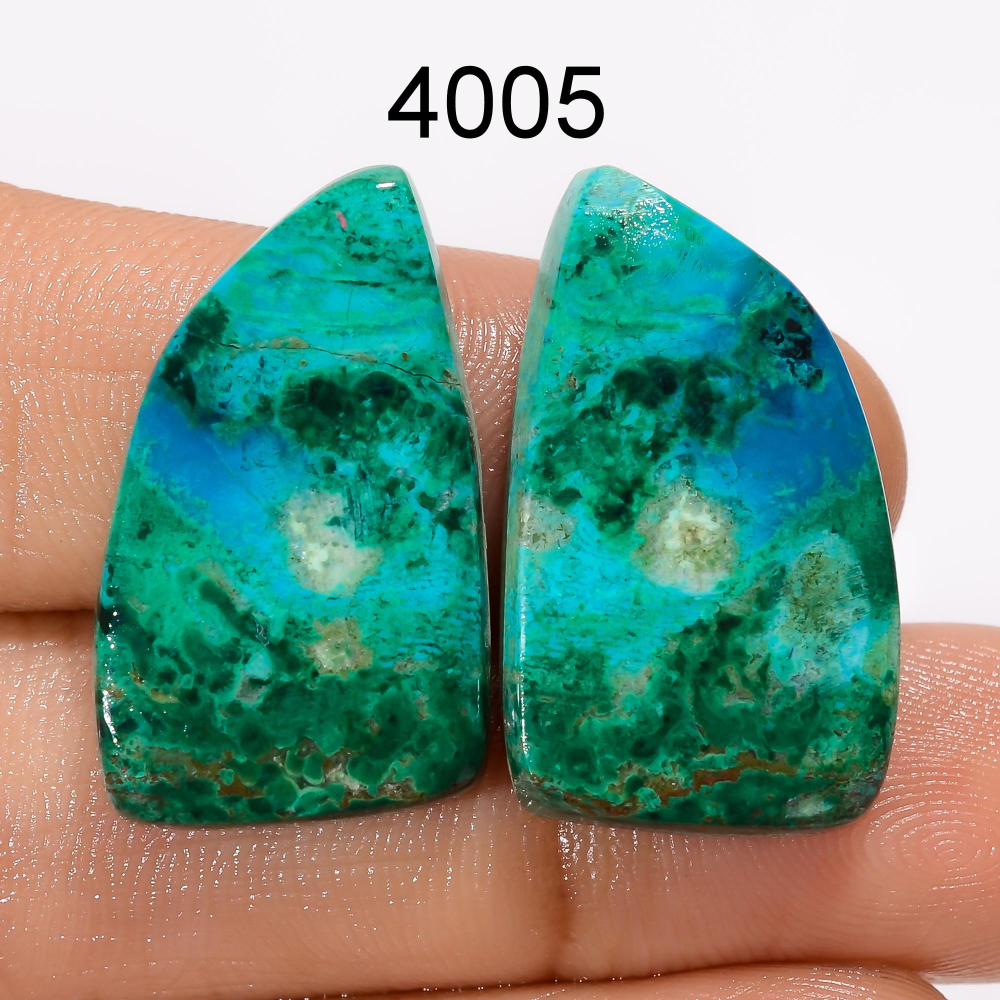 Natural Chrysocolla Cabochon Pair, Green Gemstone, Jewelry Making - image 4