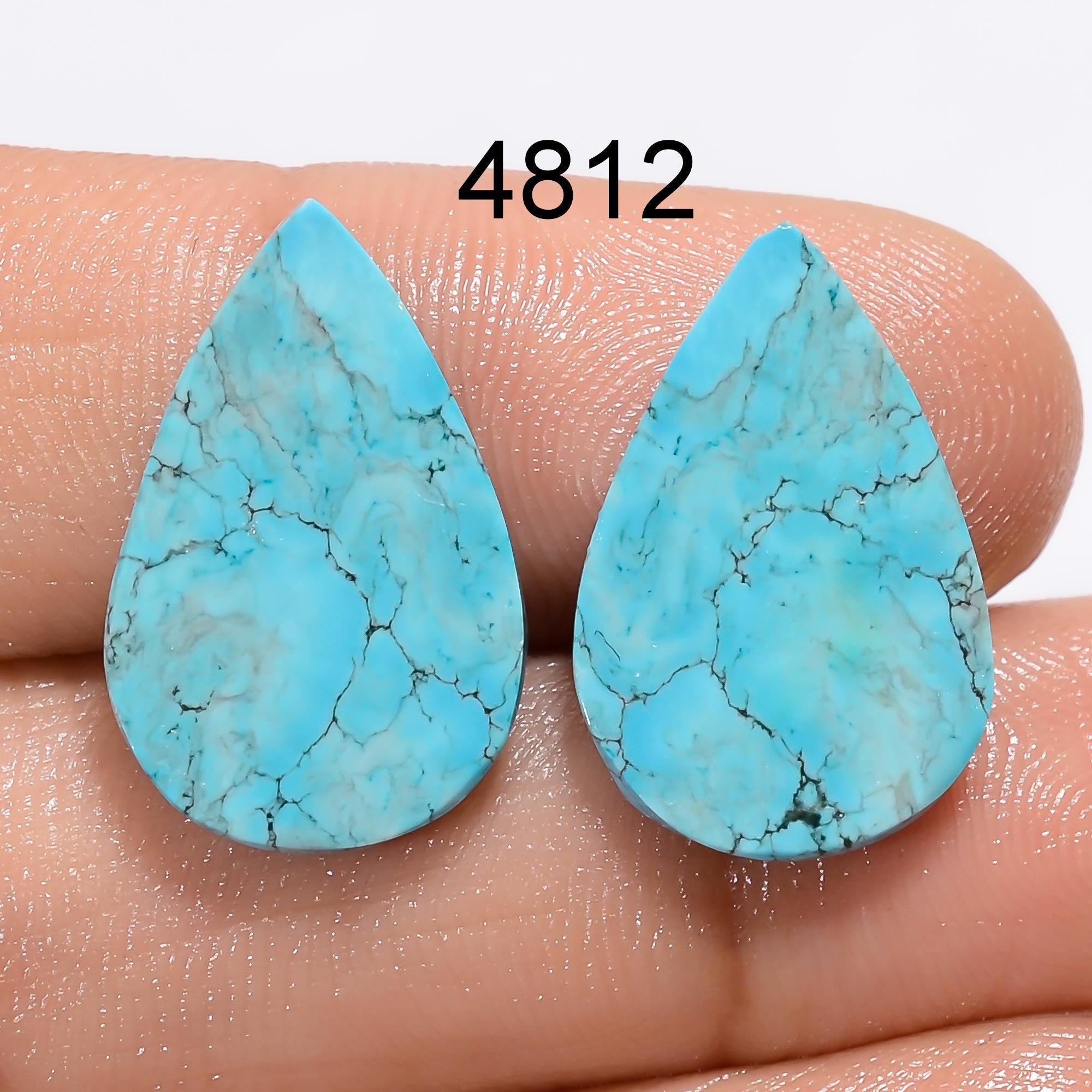 AAA Blue Turquoise Gemstone Pair: Pear Cabochons, - image 4