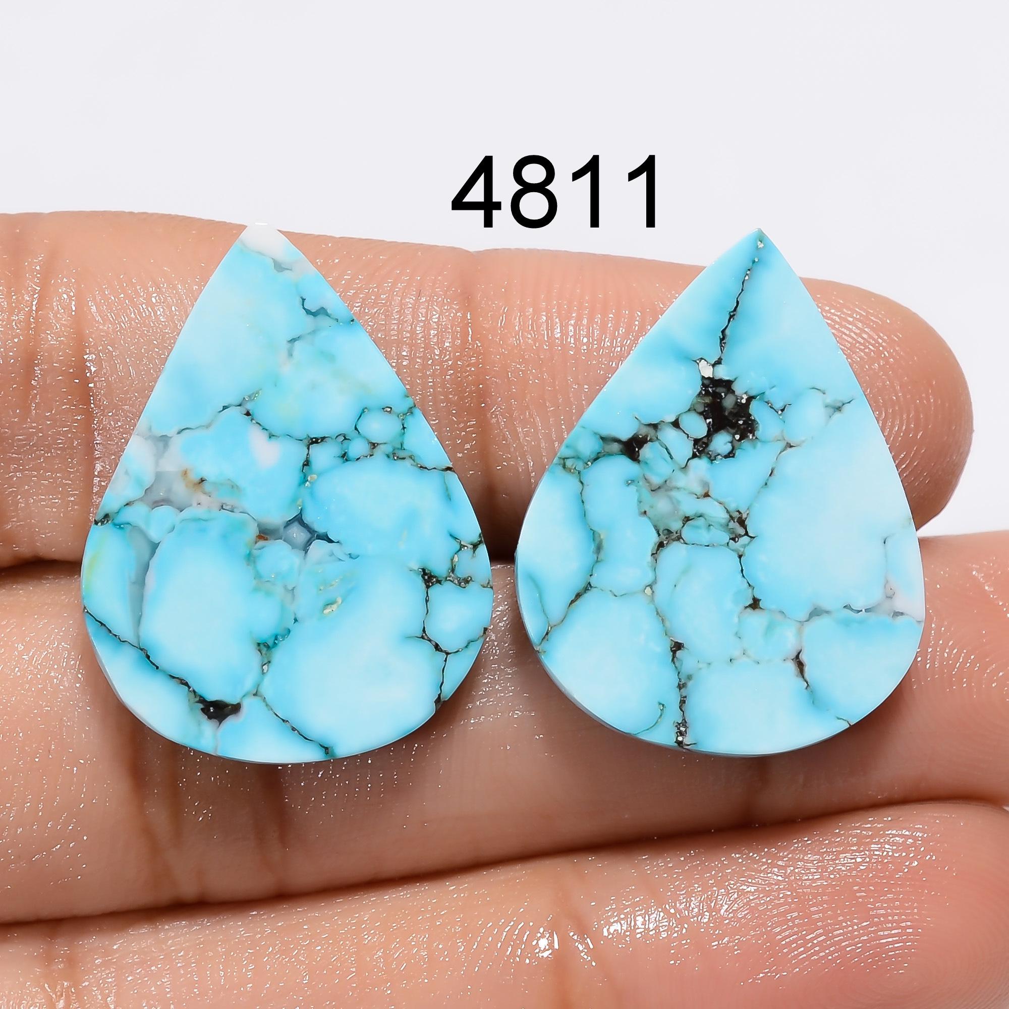 AAA Blue Turquoise Gemstone Pair: Pear Cabochons, - image 3