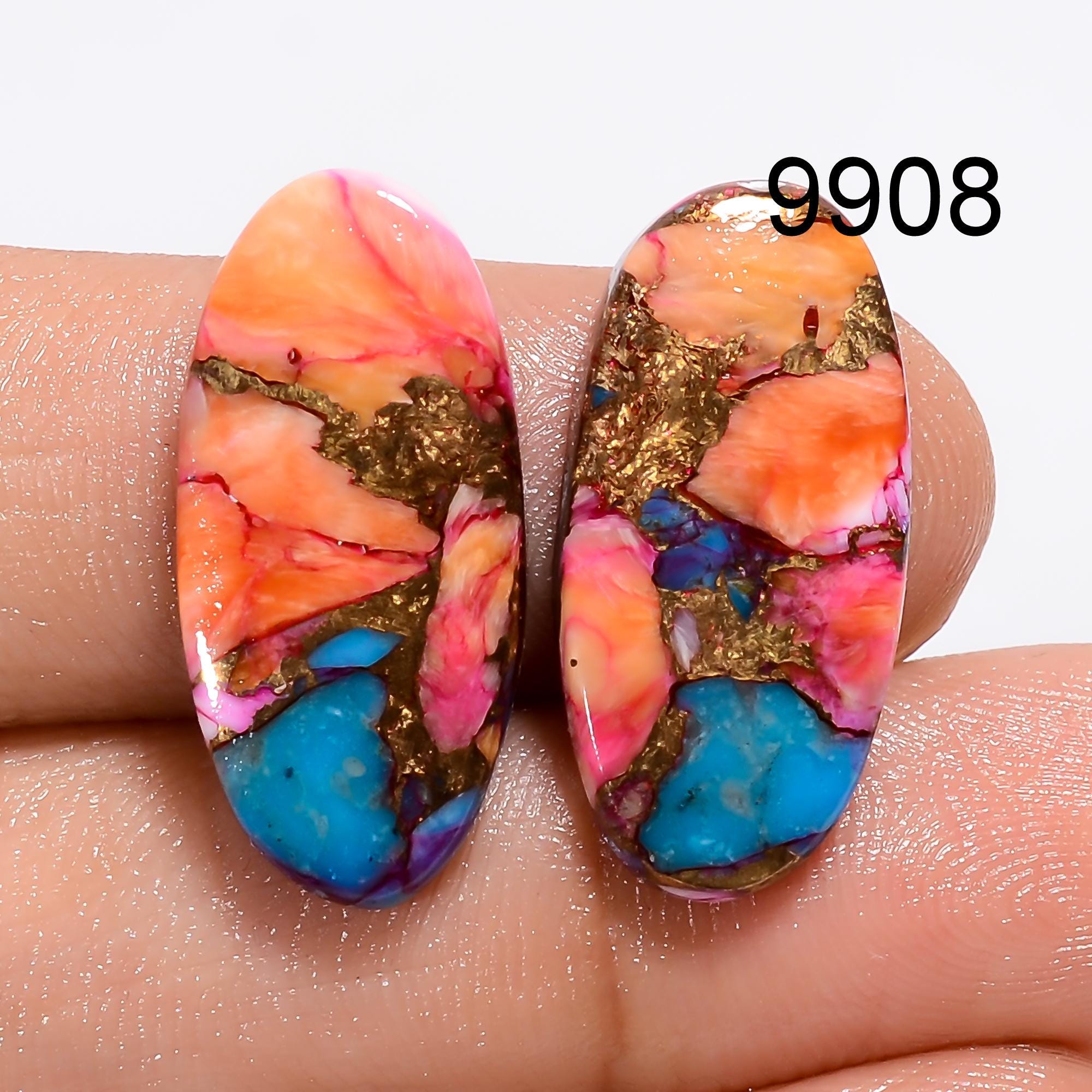 AAA Mohave Copper Turquoise Cabochon Pair, Oval Gemstone - image 6