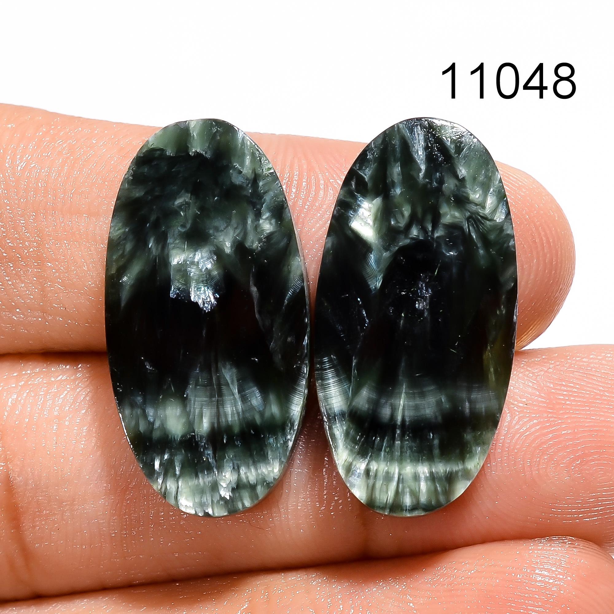 Natural Seraphinite Gemstone Pair, Oval Shape Green Seraphinite Cabochon, Green Seraphinite Pair For Jewelry Making Supp