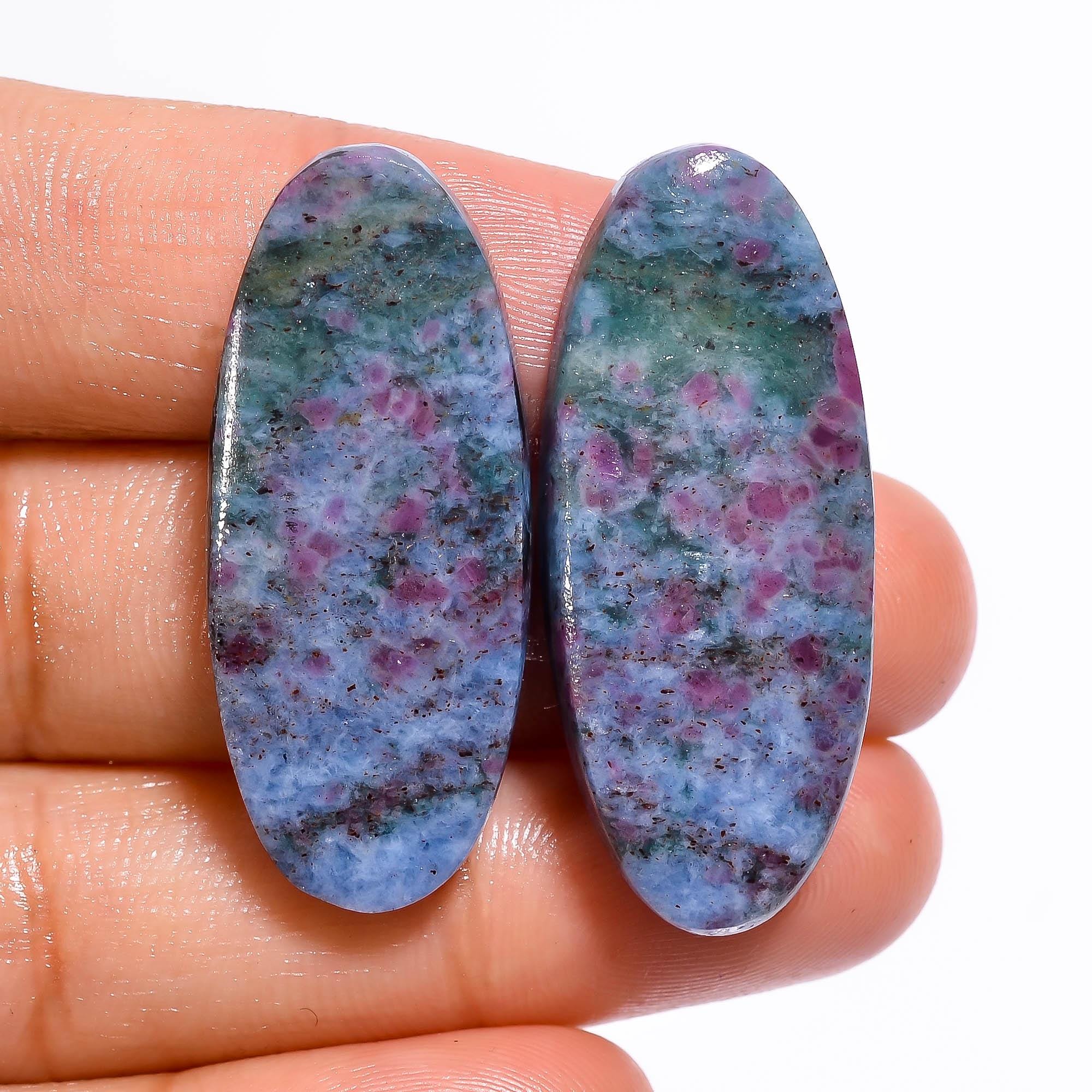 Ruby Kyanite Cabochon Pair, Radiant Gemstone, Jewelry Making. - image 2