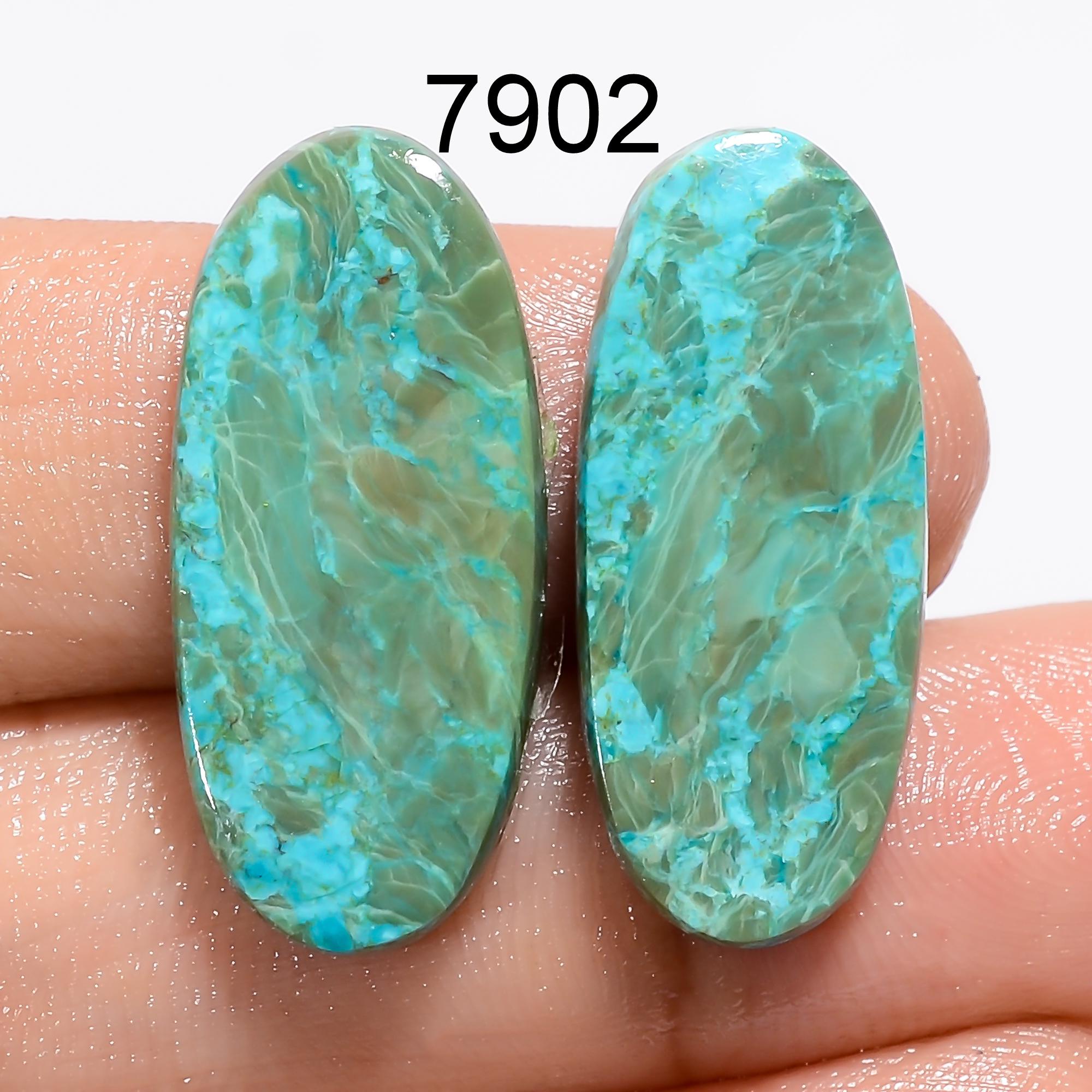 Natural Malachite Chrysocolla Pair Gemstone Cabochons, Jewelry Making Supply AAA Quality - image 6