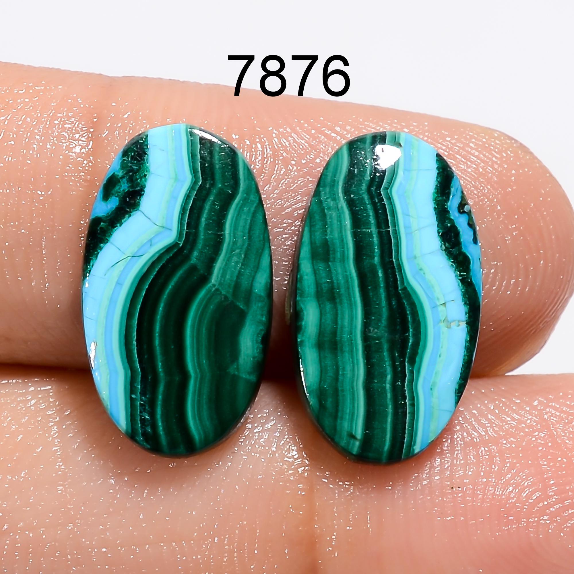 Natural Malachite Chrysocolla Pair Gemstone Cabochons, Jewelry Making Supply AAA Quality - image 2