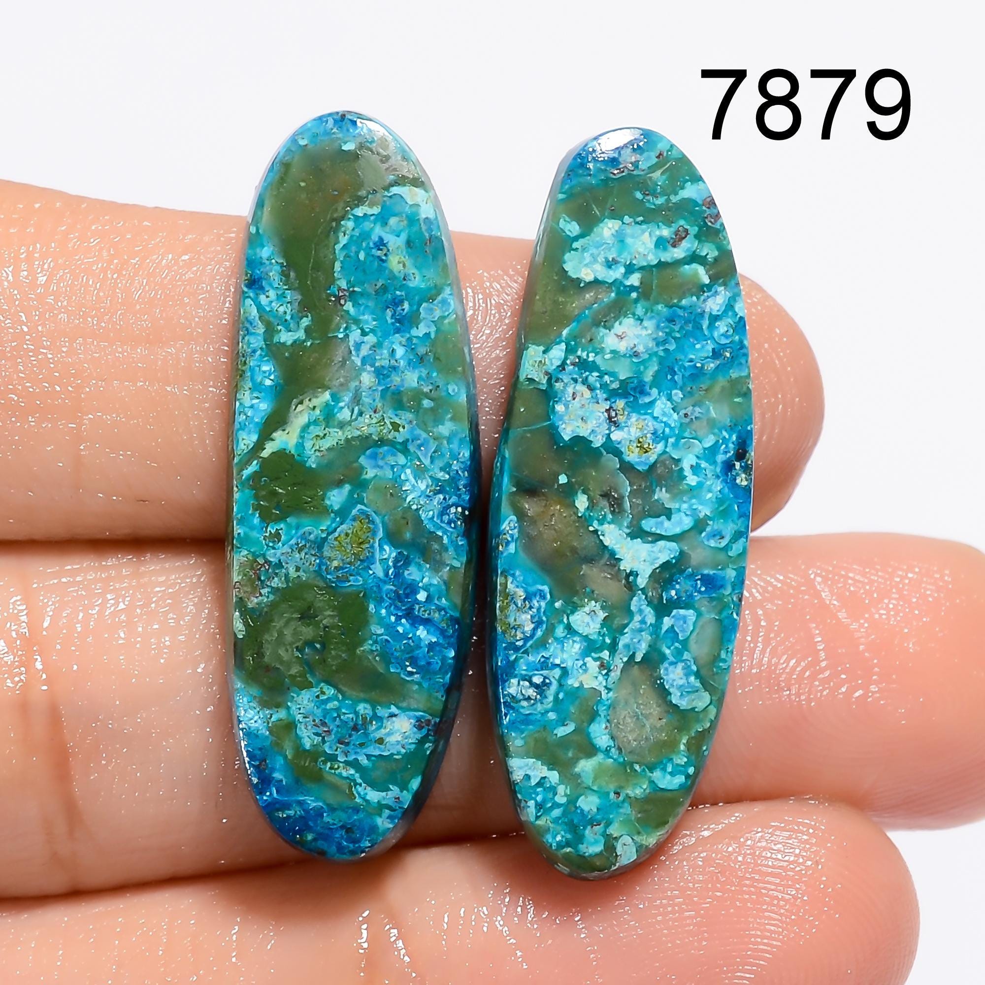 Natural Malachite Chrysocolla Pair Gemstone Cabochons, Jewelry Making Supply AAA Quality - image 4