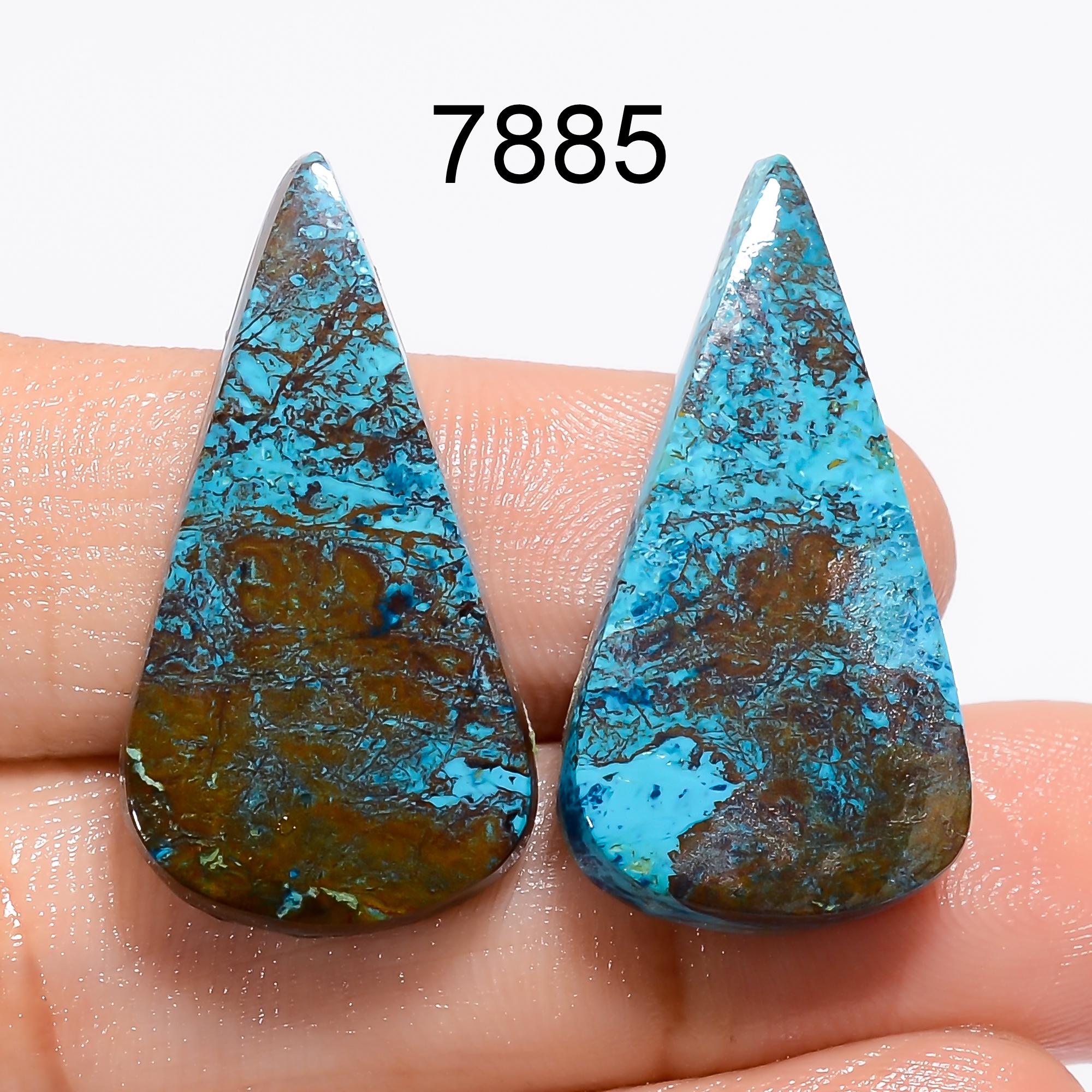 Natural Malachite Chrysocolla Pair Gemstone Cabochons, Jewelry Making Supply AAA Quality - image 5