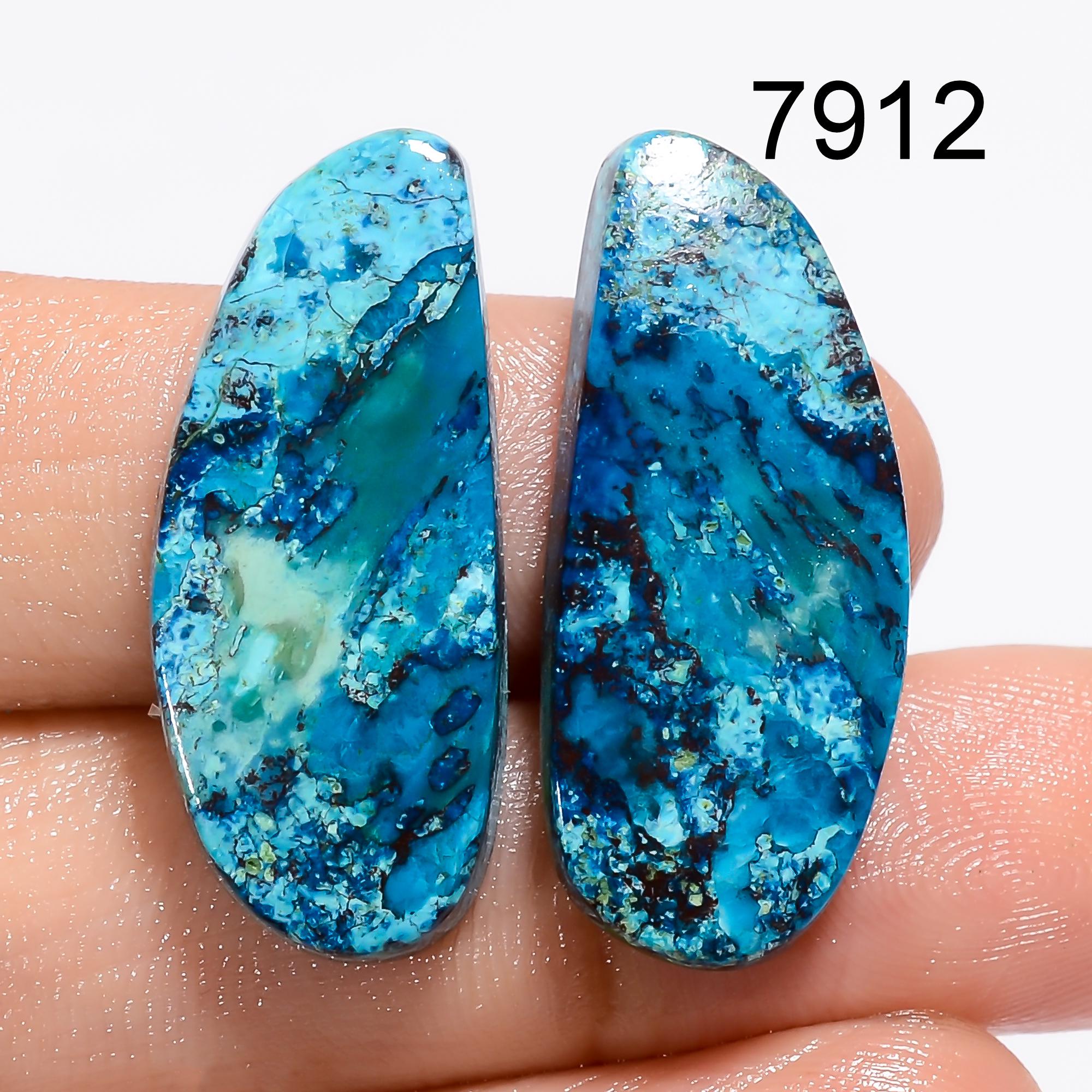 Natural Malachite Chrysocolla Pair Gemstone Cabochons, Jewelry Making Supply AAA Quality - image 8