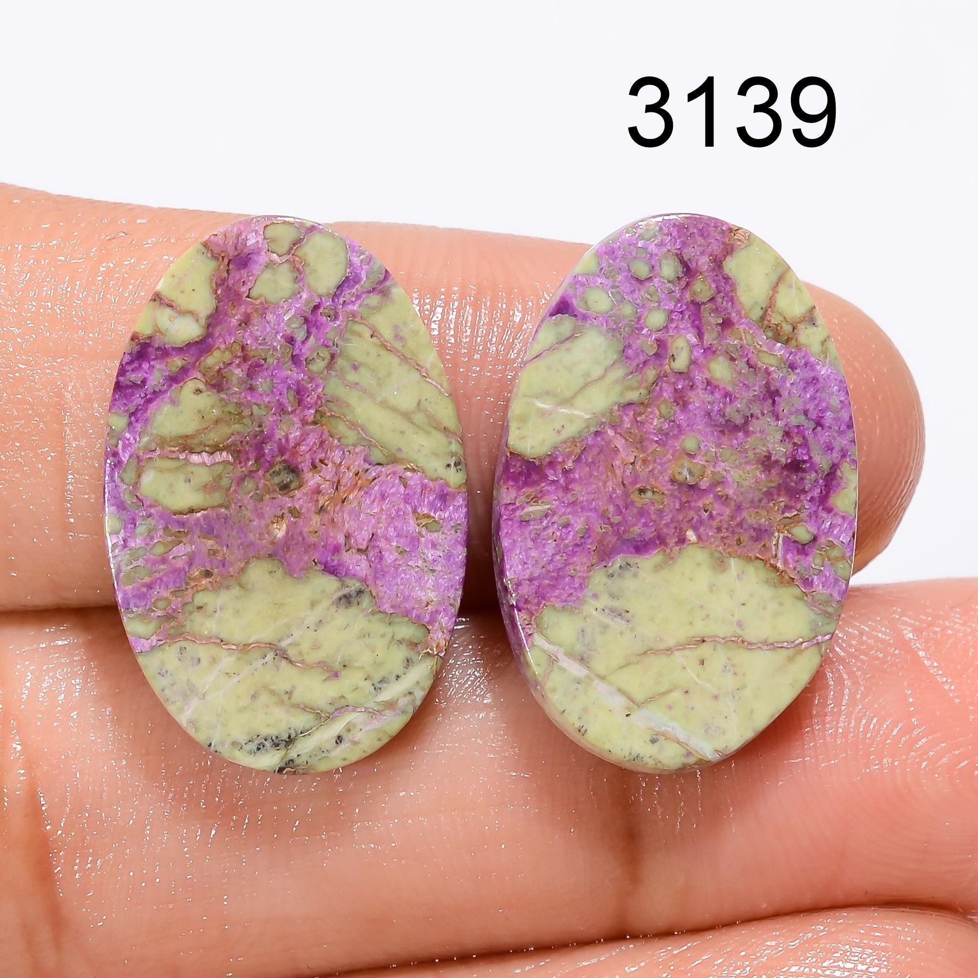 Natural Purpurite Gemstone Pair Cabochon, Purple Crystal Pendant Supply