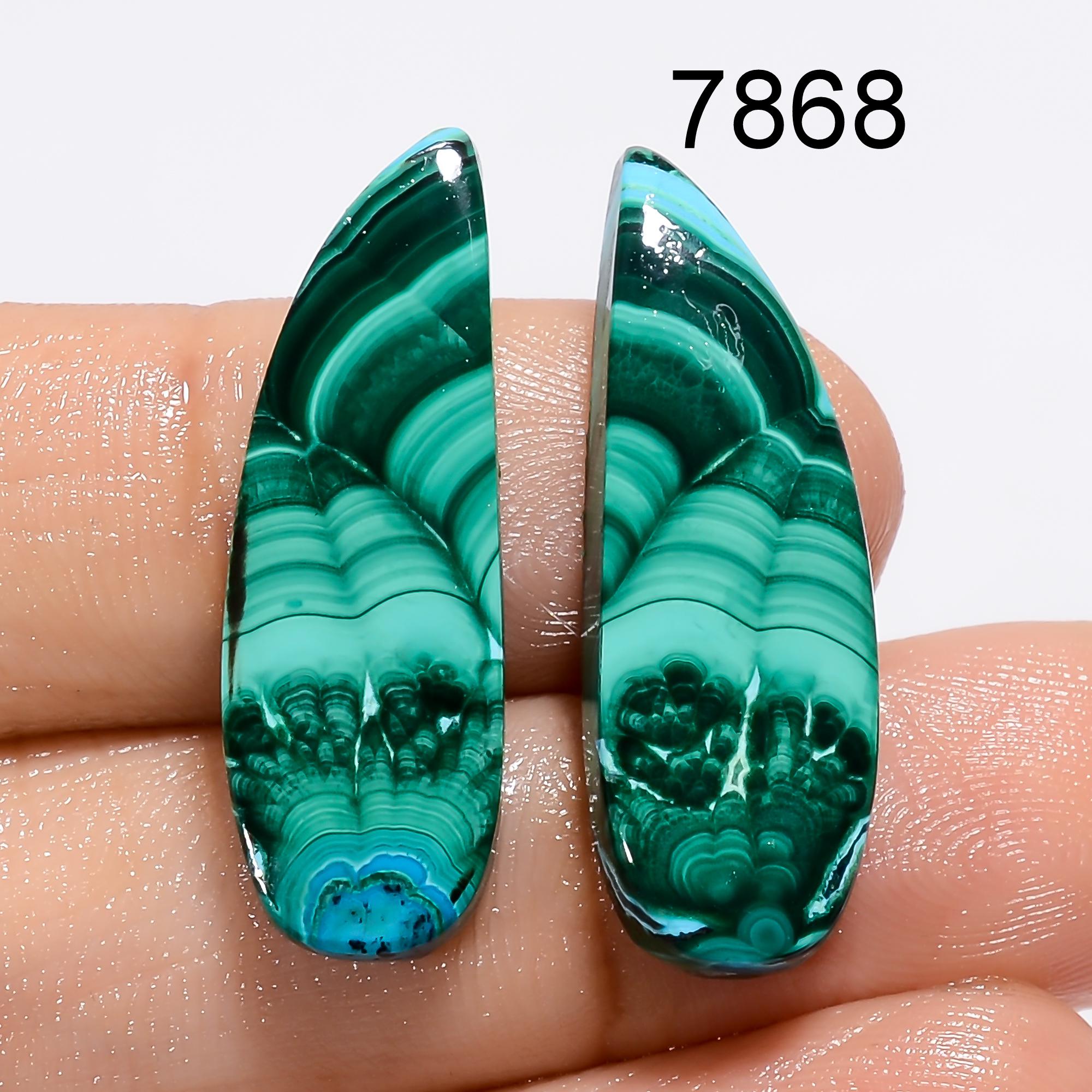 Natural Malachite Chrysocolla Pair Gemstone Cabochons, Jewelry Making Supply AAA Quality