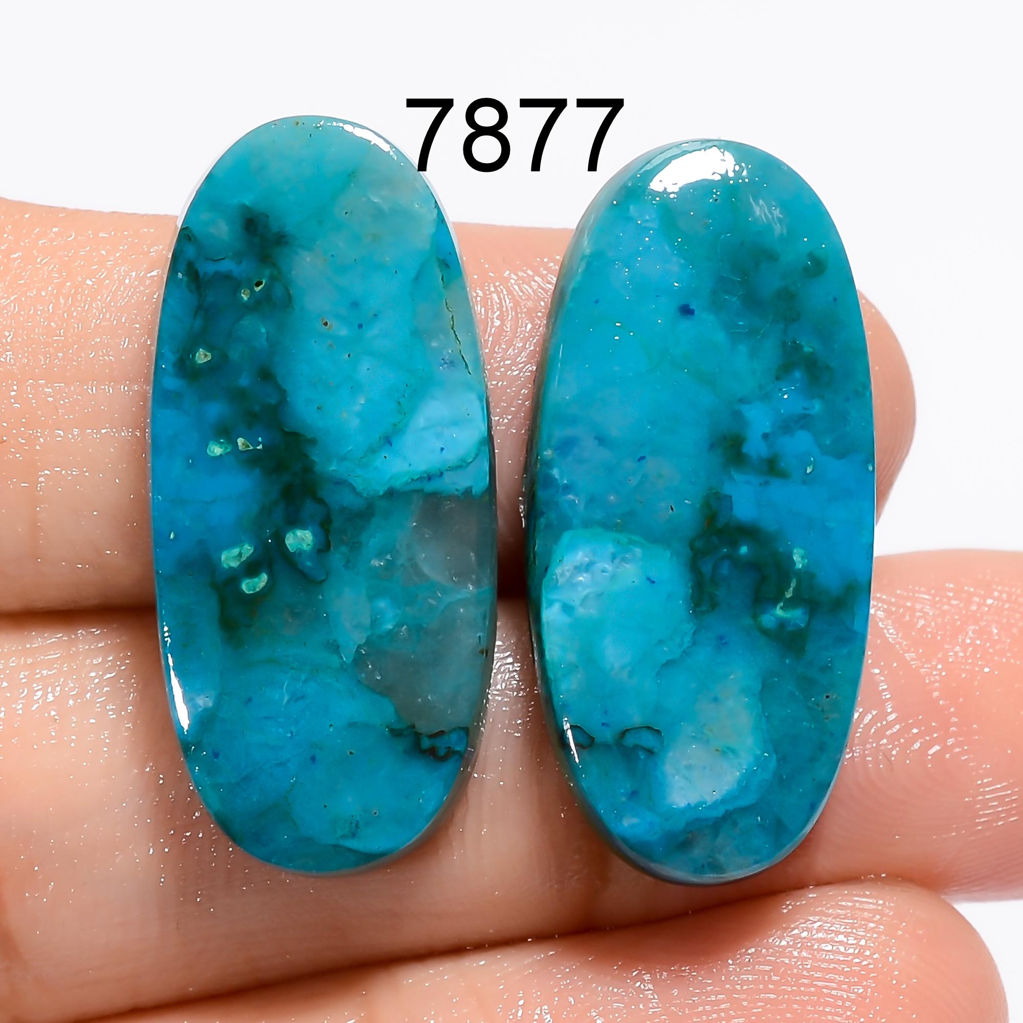 Natural Malachite Chrysocolla Pair Gemstone Cabochons, Jewelry Making Supply AAA Quality - image 3