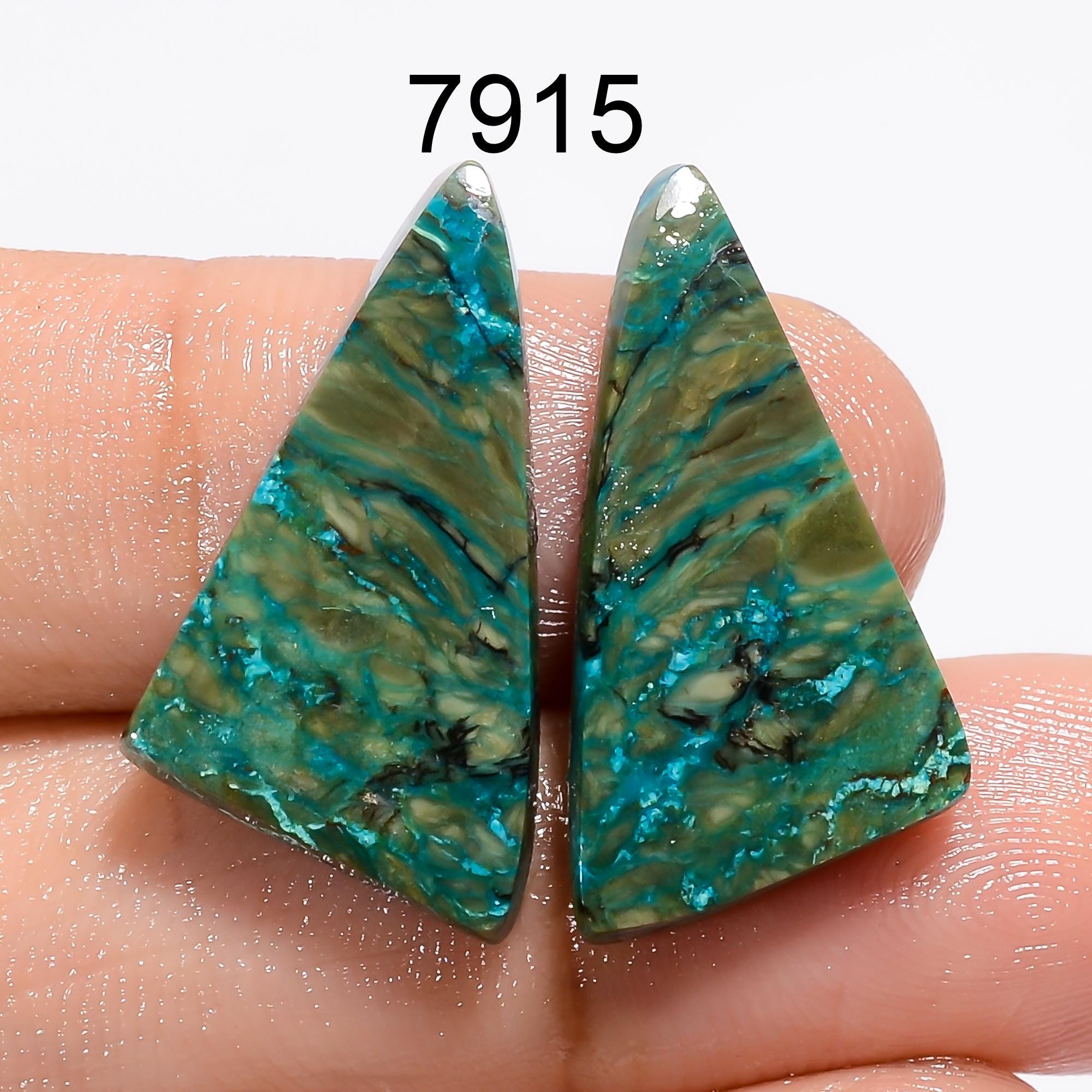 Natural Malachite Chrysocolla Pair Gemstone Cabochons, Jewelry Making Supply AAA Quality - image 9