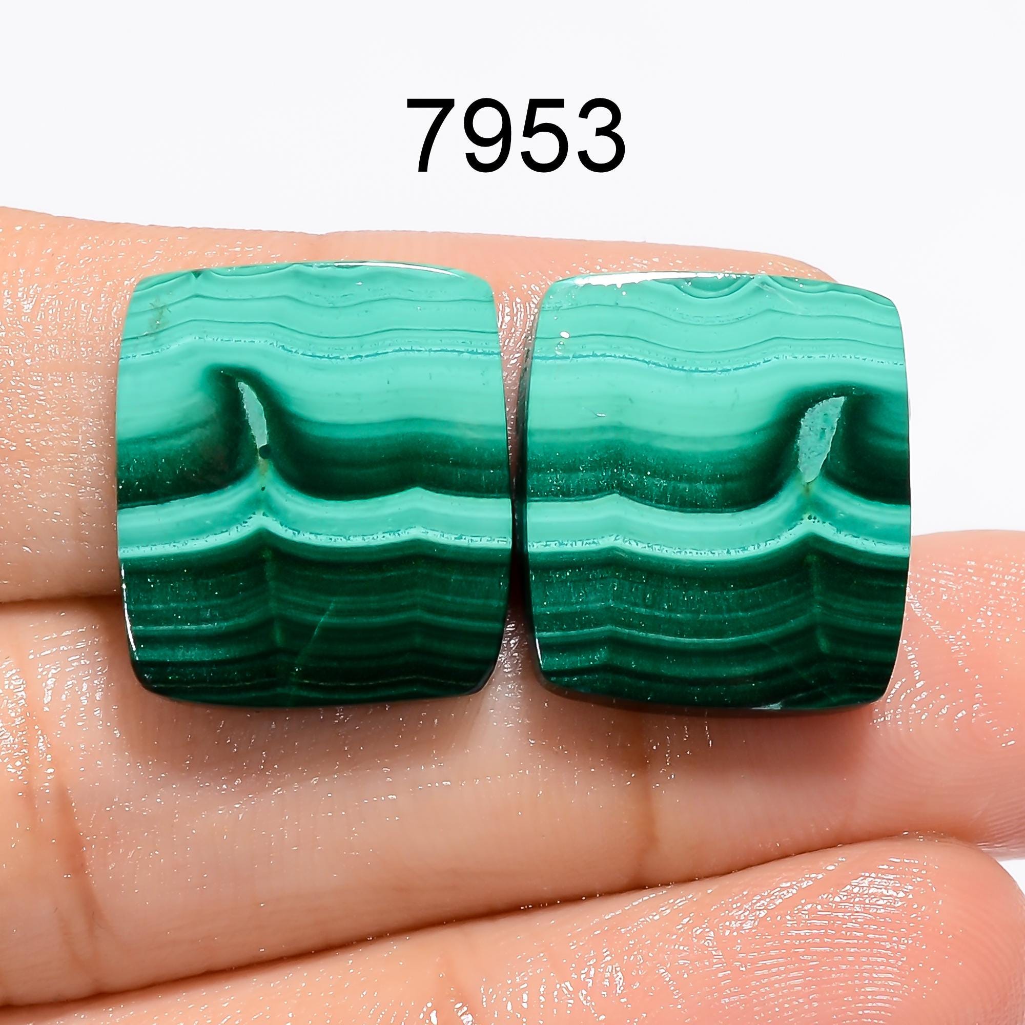 Natural Malachite Chrysocolla Pair Gemstone Cabochons, Jewelry Making Supply AAA Quality - image 10