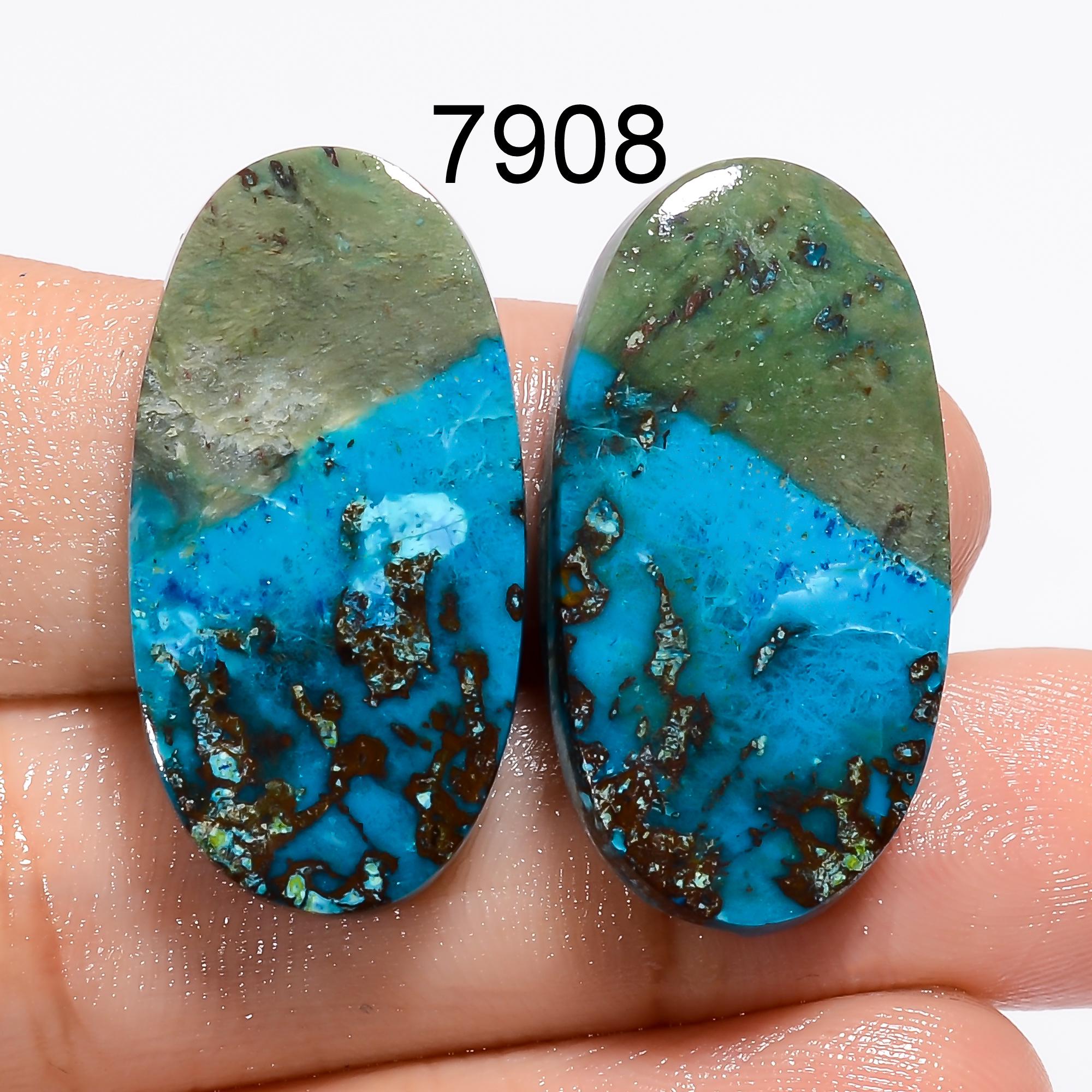 Natural Malachite Chrysocolla Pair Gemstone Cabochons, Jewelry Making Supply AAA Quality - image 7