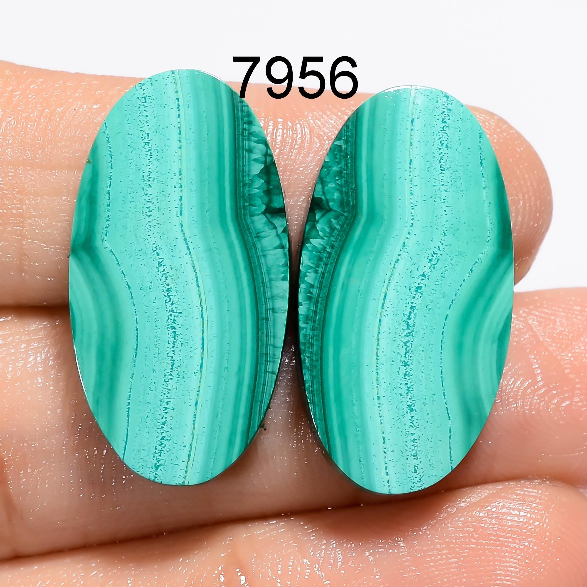Natural Malachite Chrysocolla Pair Gemstone Cabochons, Jewelry Making Supply AAA Quality - image 12