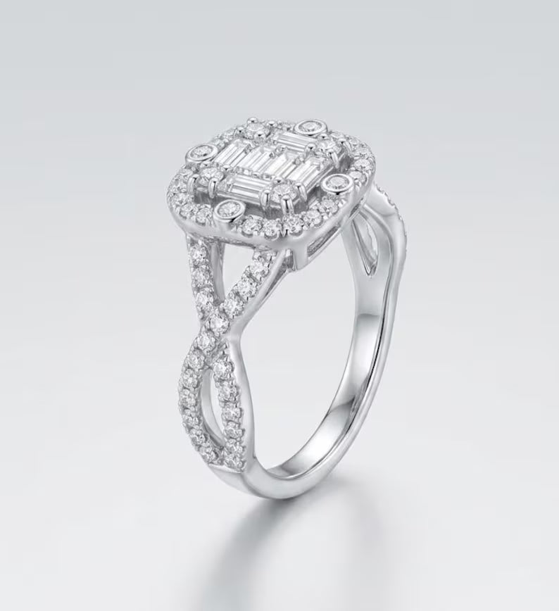 Infinity Split Shank Cushion Halo Engagement Ring in 925 Sterling Silver