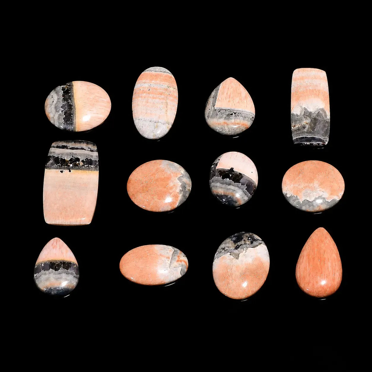 Collection of multicolored stones on a black background