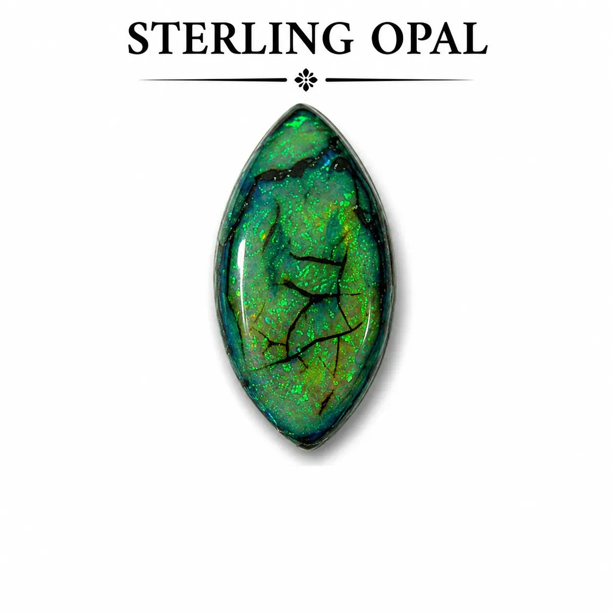 Marquise shape Sterling Opal Cabochon, 14x25mm, 8 carats, AAA grade front view
