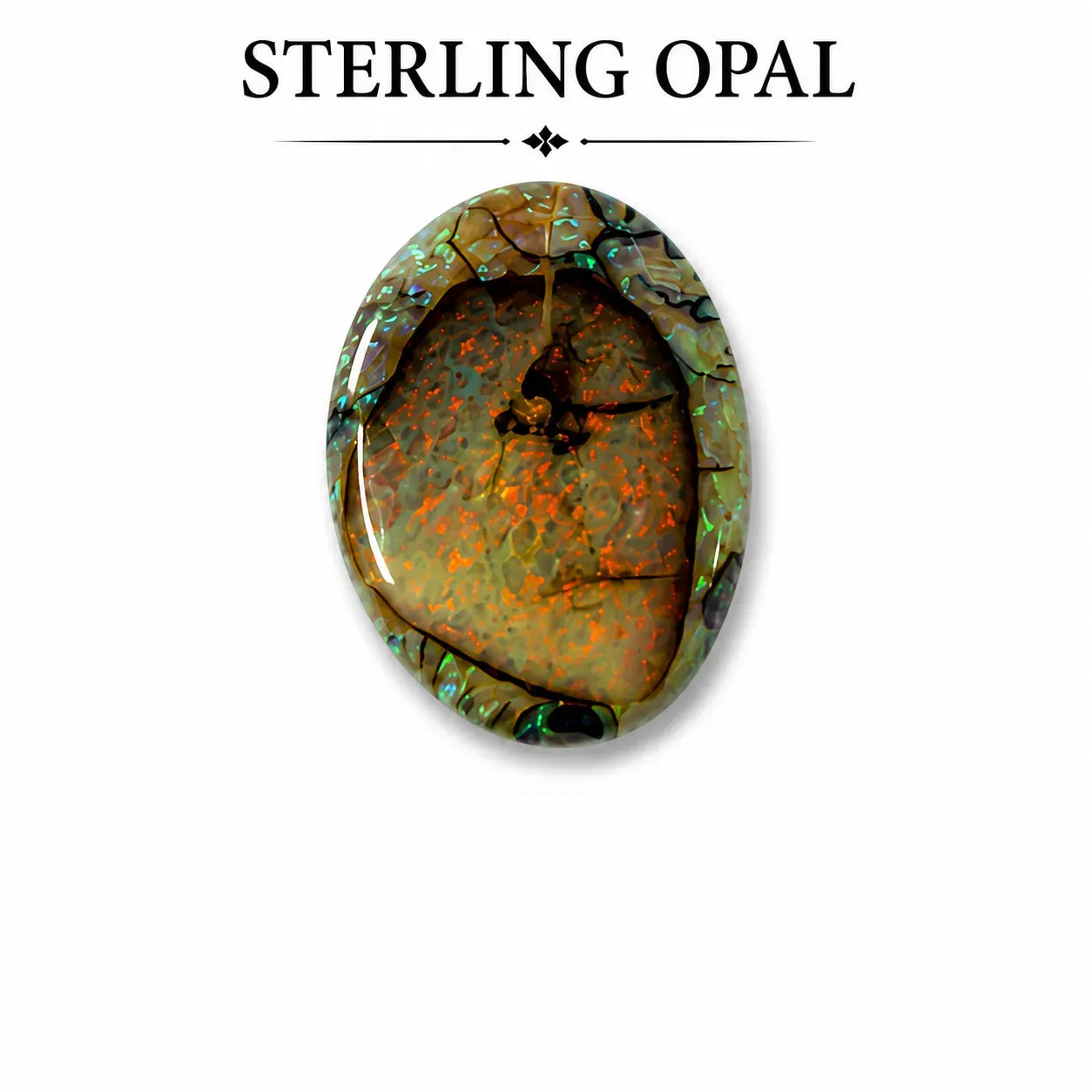 Small fancy shape Monarch Opal Cabochon, 13x16mm, 2 carats, AAA grade front view