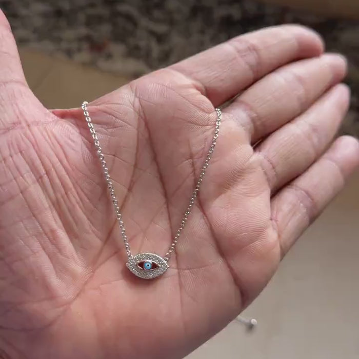 Evil eye pendant necklace with zircon detail, 925 sterling silver