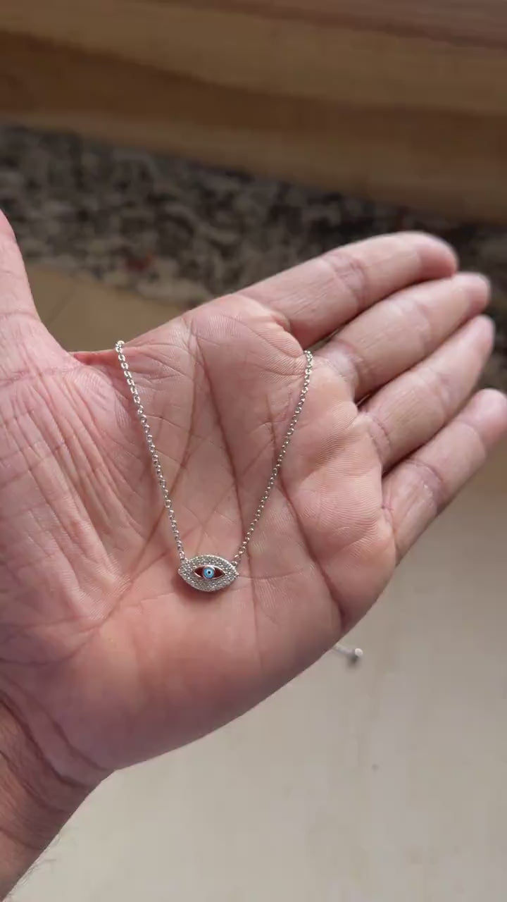 Evil eye pendant necklace with zircon detail, 925 sterling silver