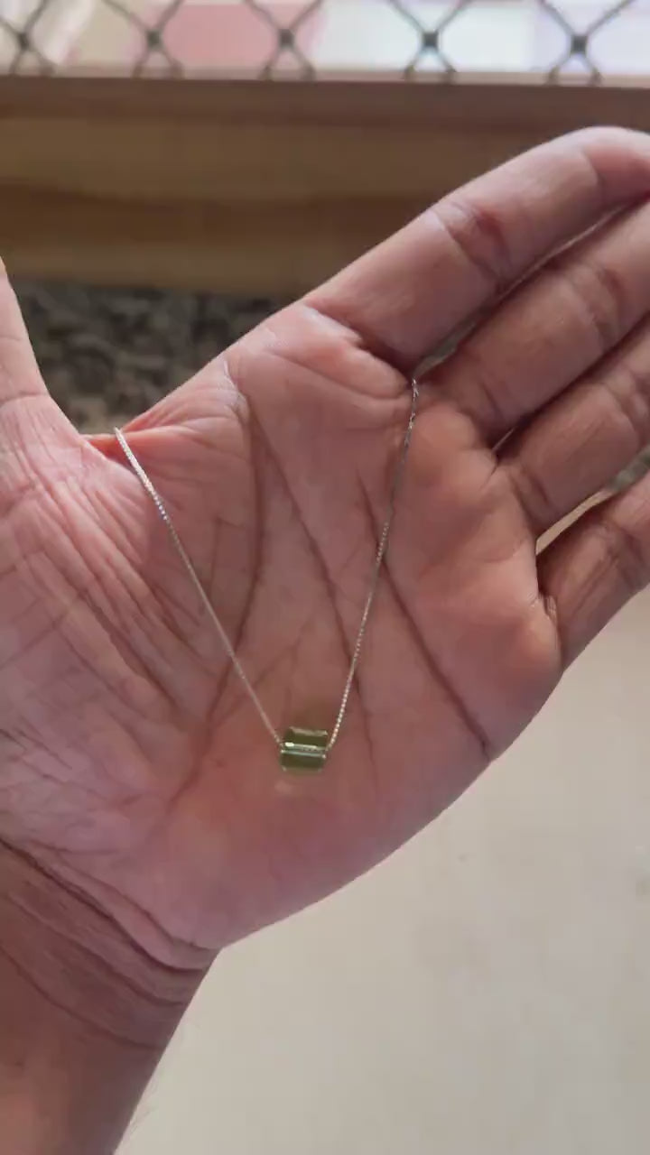 Square peridot pendant necklace in sterling silver