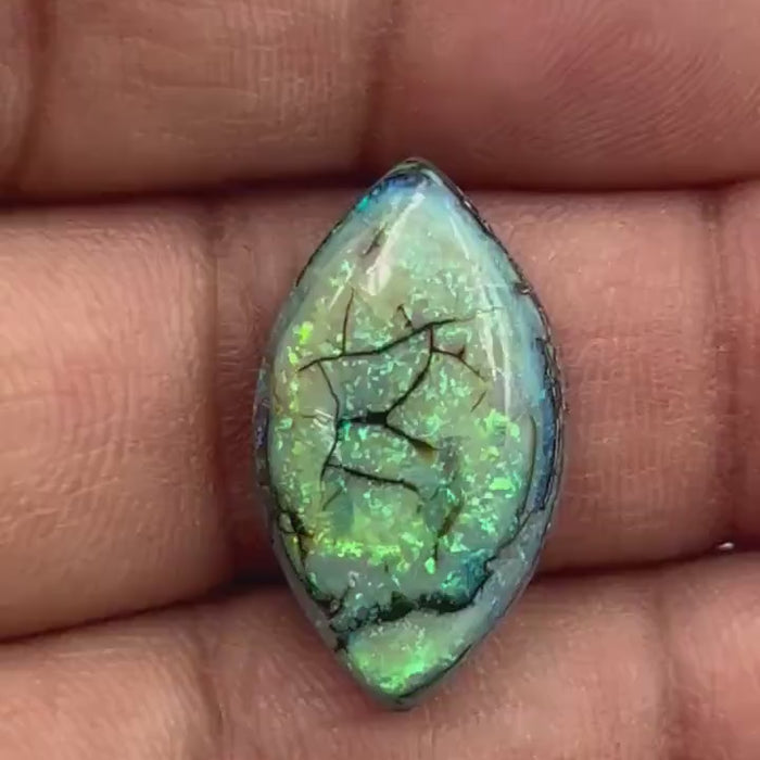 Video showcasing fire and color play in Marquise Shape Sterling Opal Cabochon