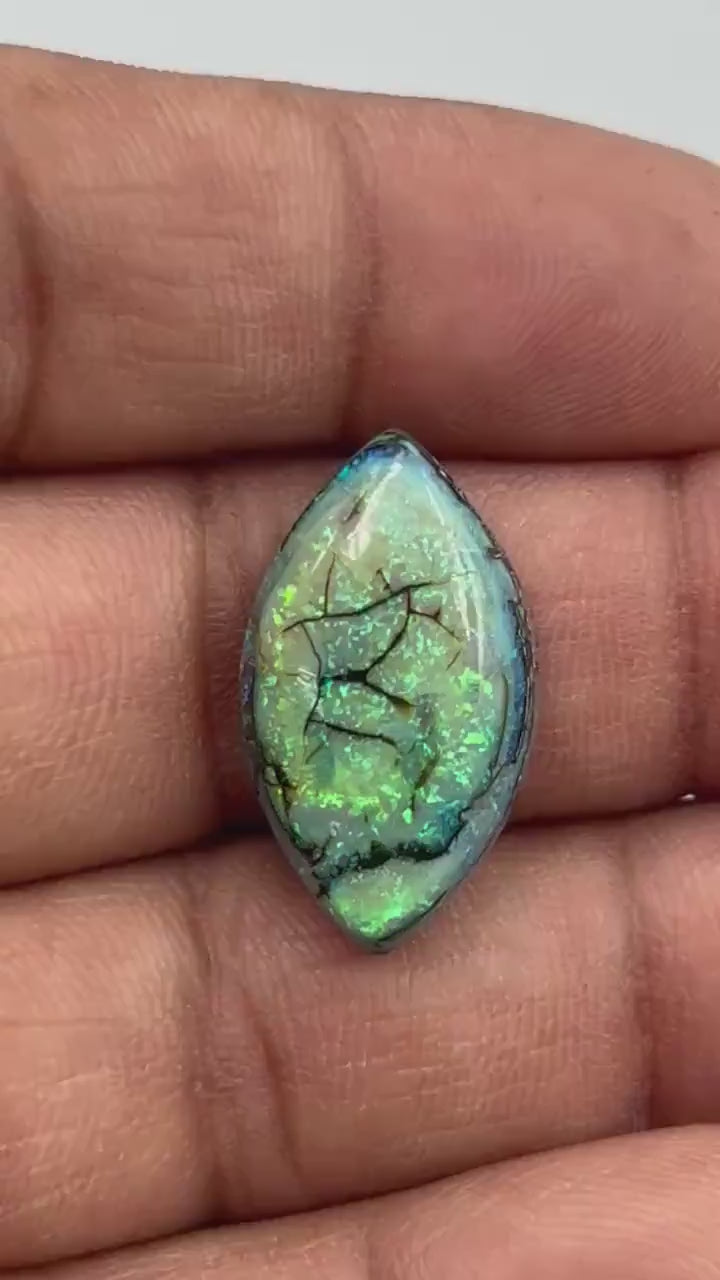 Video showcasing fire and color play in Marquise Shape Sterling Opal Cabochon