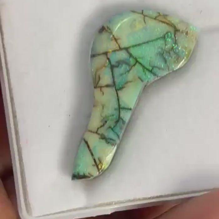 Video showcasing fire and color play in Elongated Fancy Opal Cabochon