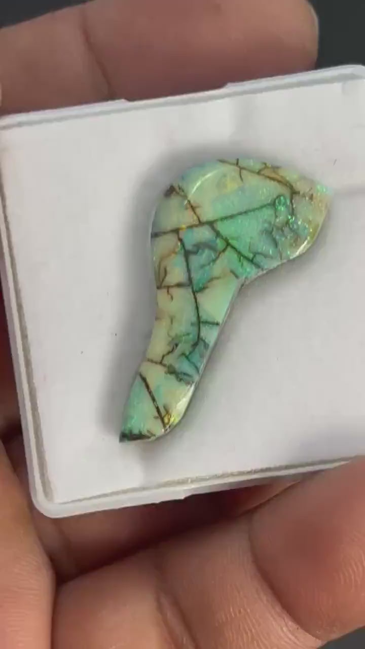 Video showcasing fire and color play in Elongated Fancy Opal Cabochon