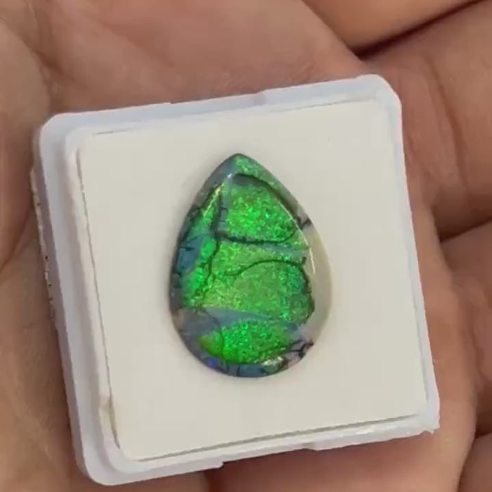 Video showcasing fire and color play in Small Pear Shape Sterling Opal Cabochon